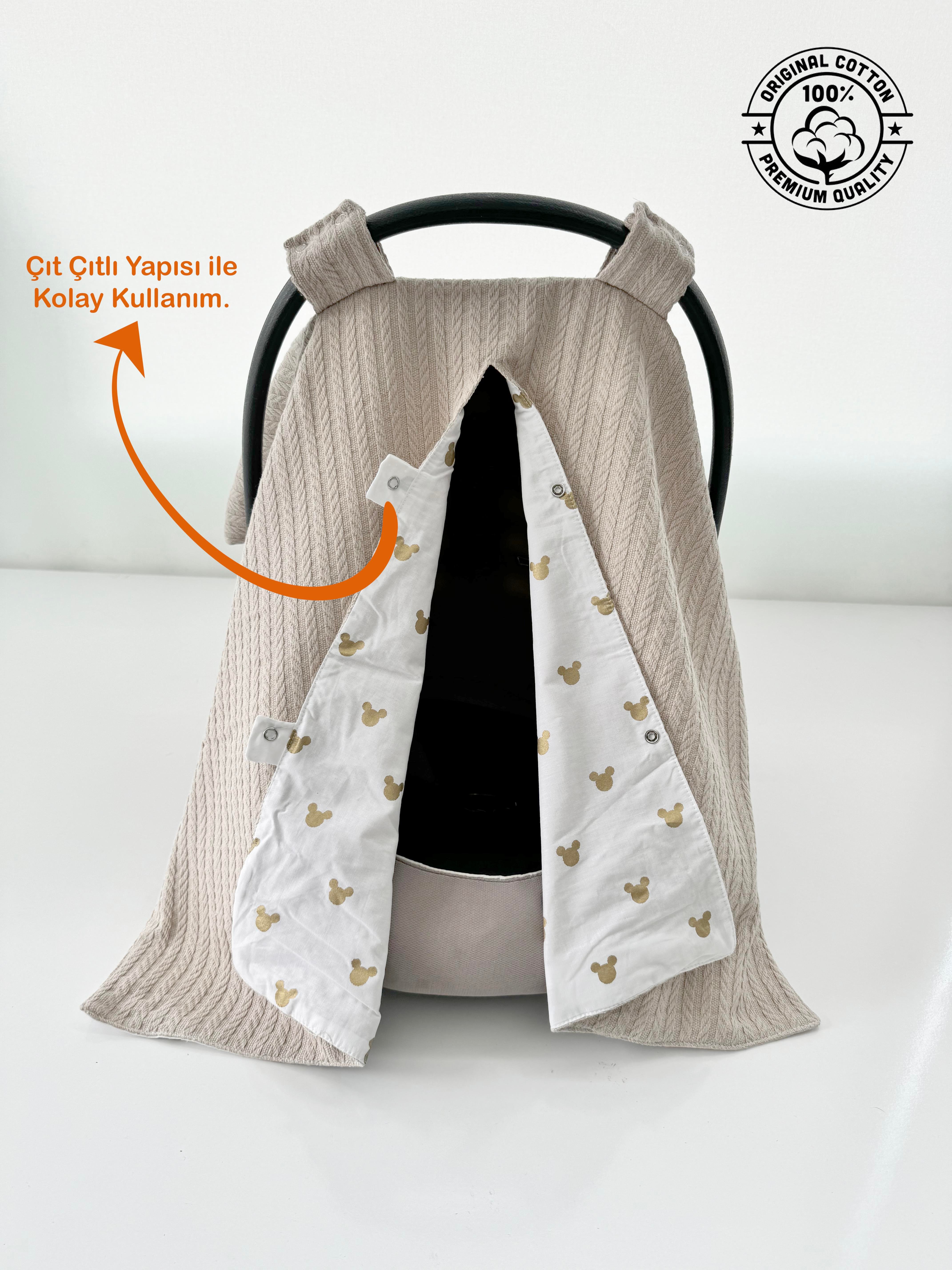 Jaju Baby Mavi Zigzag ve Yıldız Kombinli Puset Örtüsü ve İç Kılıfı