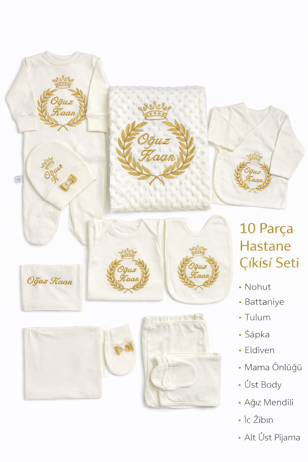 Jaju Baby Melek Kanadı Nakışlı ve İsim İşlemeli Bebek Ekru Yeni Doğan Set