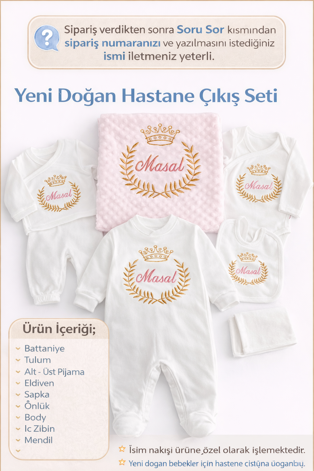 Jaju Baby Melek Kanadı Nakışlı ve İsim İşlemeli Bebek Pembe Yeni Doğan Set