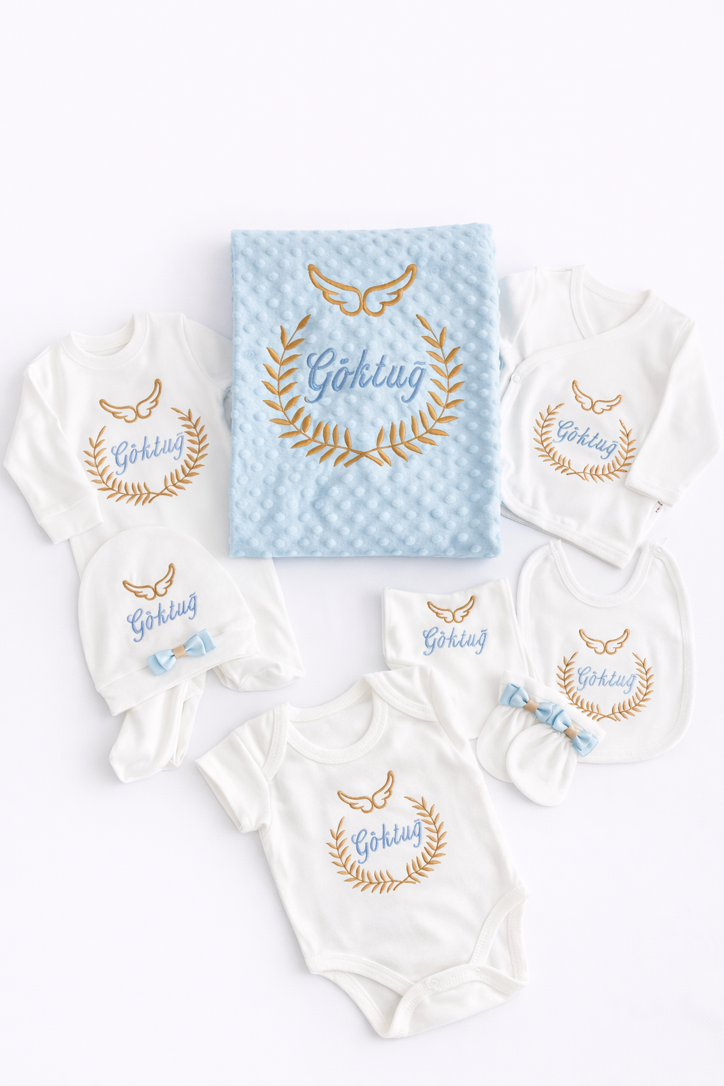 Jaju Baby Melek Kanadı Nakışlı ve İsim İşlemeli Bebek Yeni Doğan Set