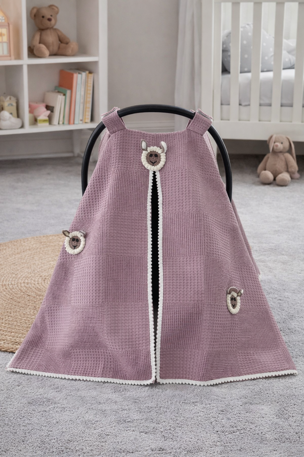 Jaju Baby Mor Waffle Kumaş Organik Kuzu Tasarım Puset Örtüsü