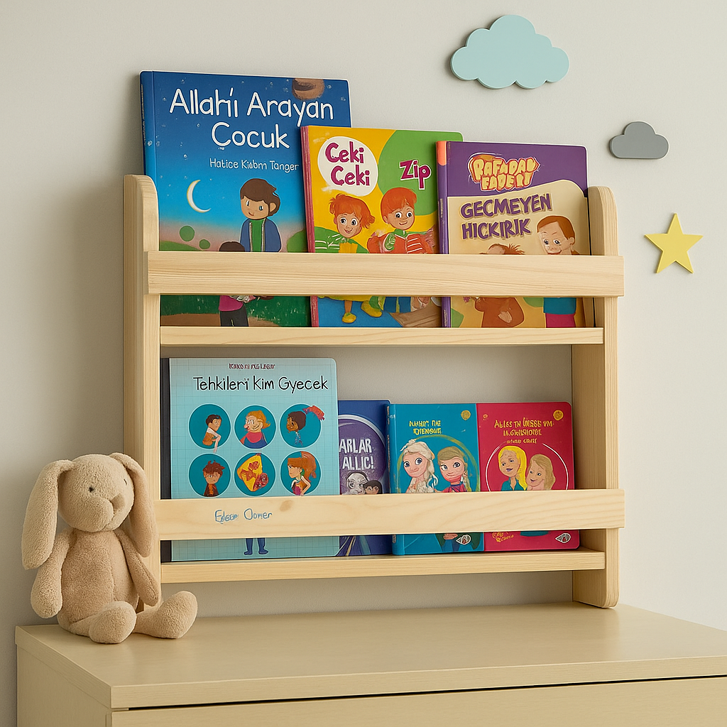 Jaju Baby Naturel Çocuk Odası Eğitici 2`Li Ahşap Raf Mobilya