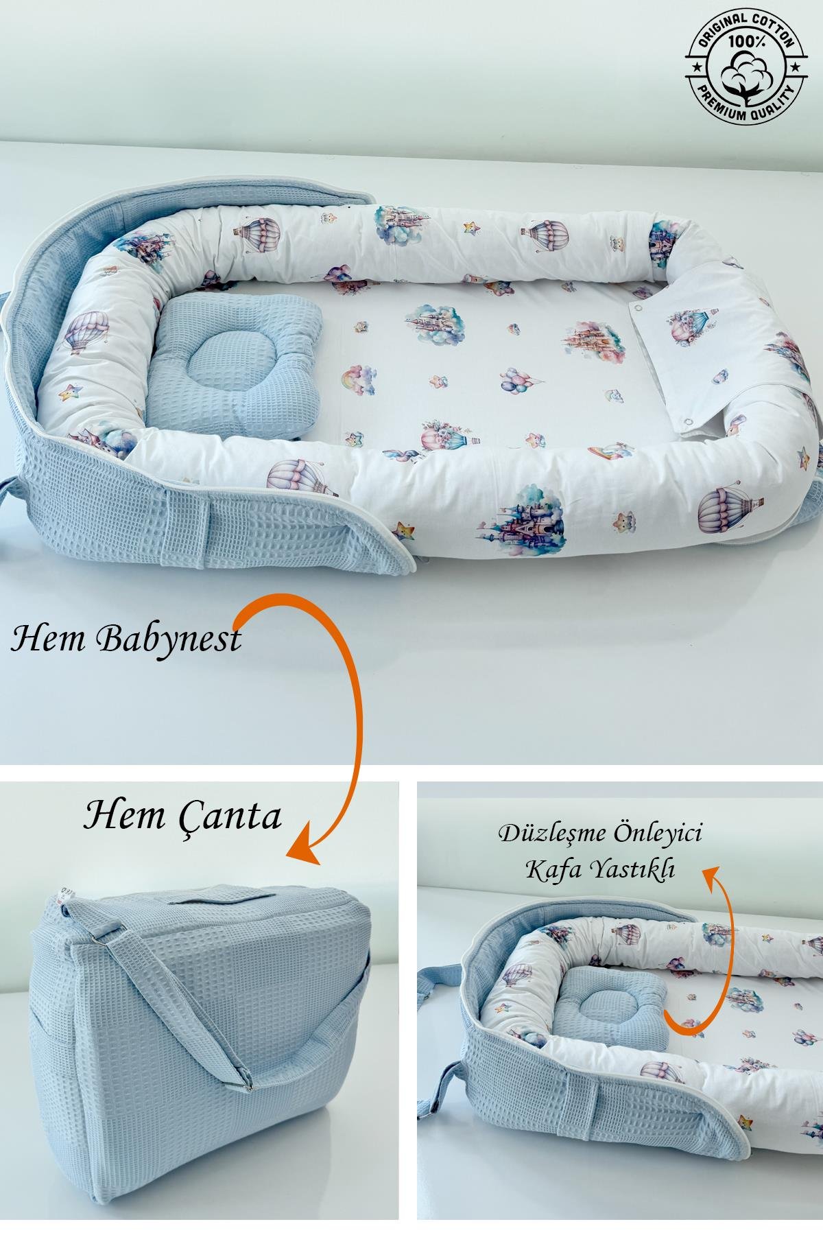 Jaju Baby Nest Çantalı Babynest Taşınabilir Anne Yanı Sevimli Balonlar Babynest