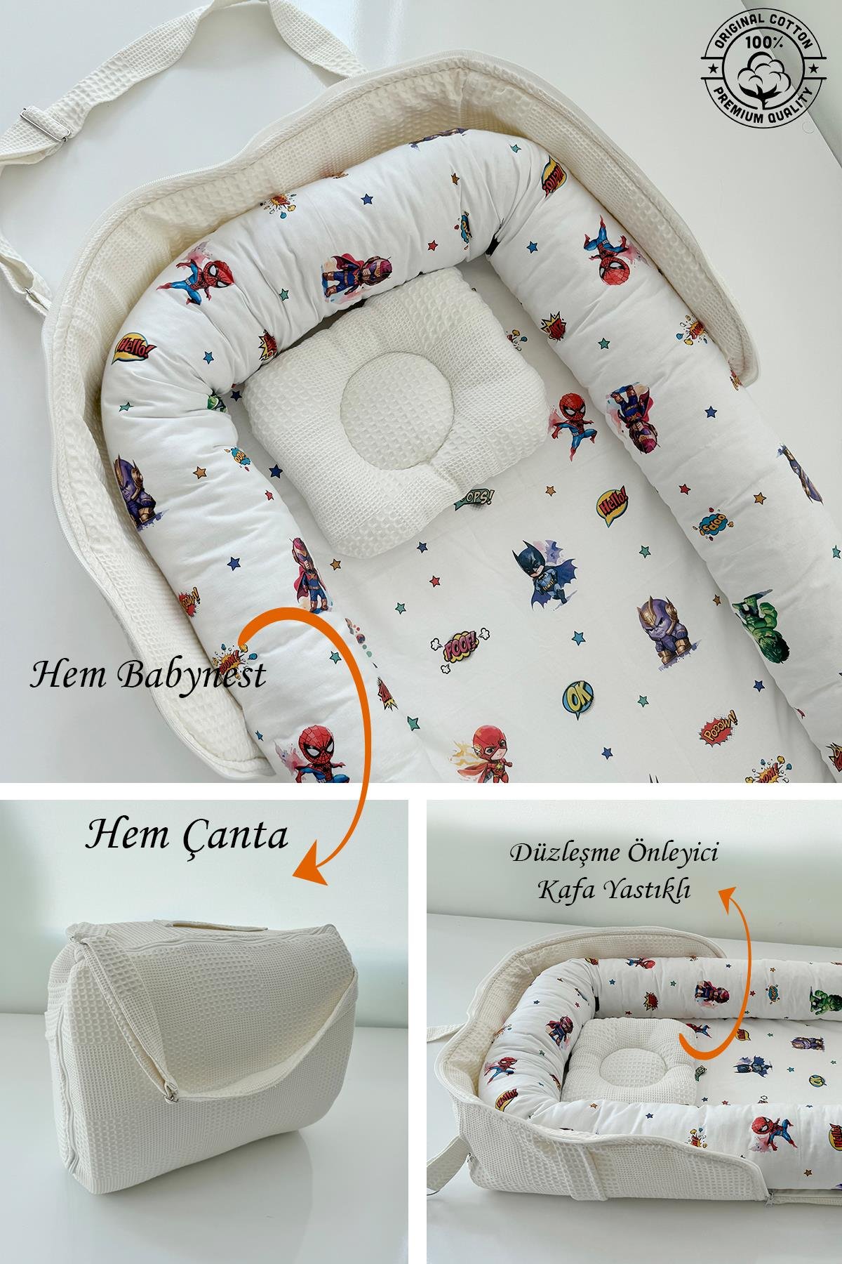 Jaju Baby Nest Çantalı Babynest Taşınabilir Anne Yanı Sevimli Karakterler Pike Babynest