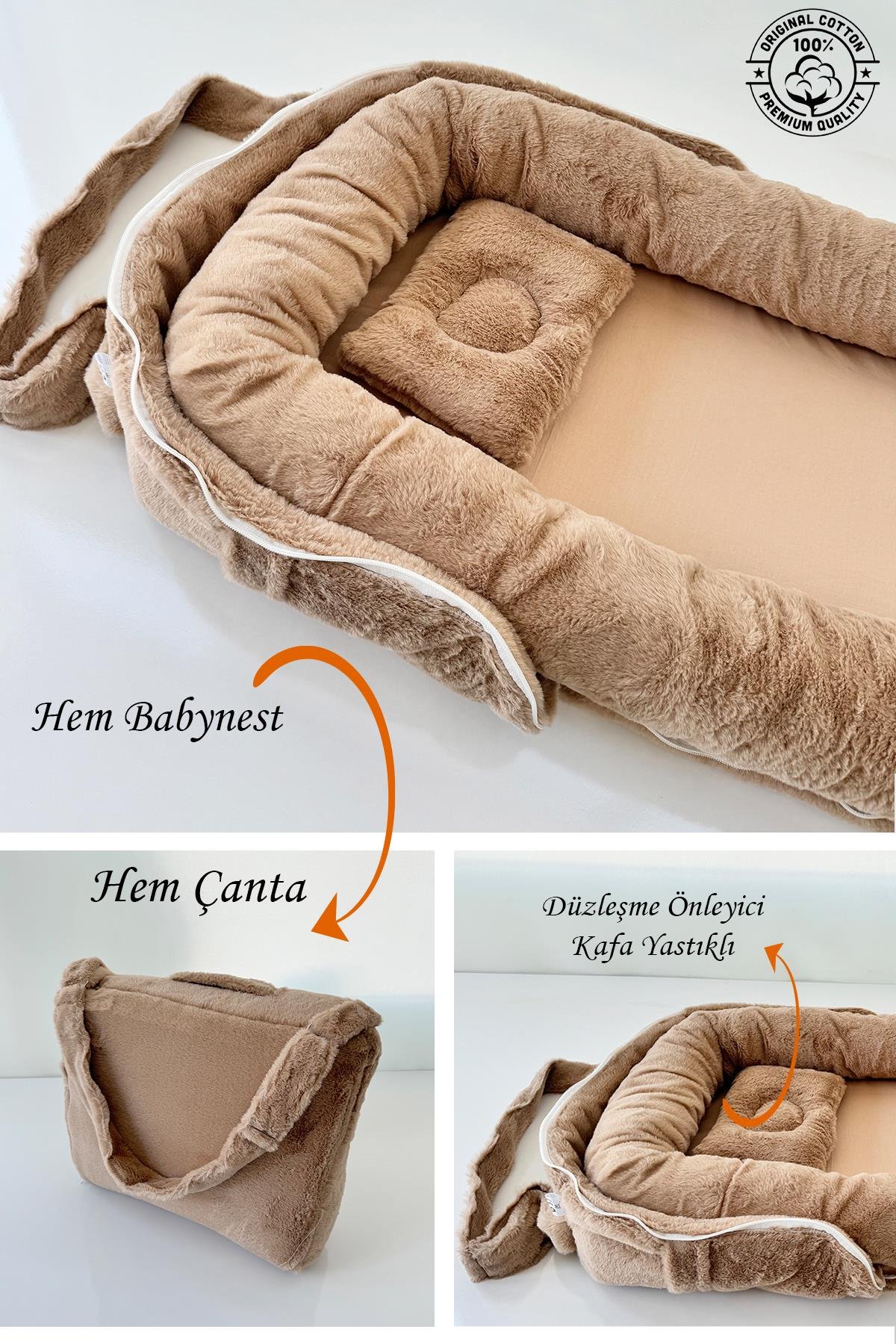 Jaju Baby Nest Çantalı Babynest Taşınabilir Anne Yanı Premium Peluş Babynest