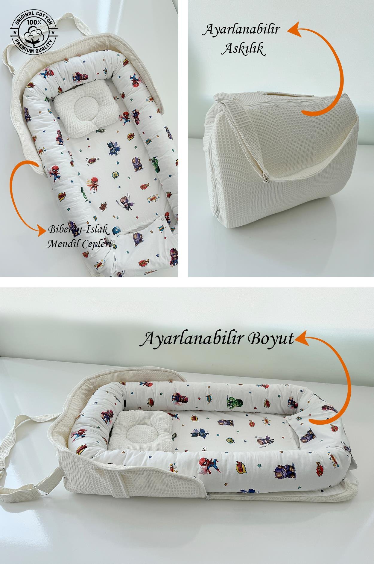 Jaju Baby Nest Çantalı Babynest Taşınabilir Anne Yanı Sevimli Karakterler Pike Babynest
