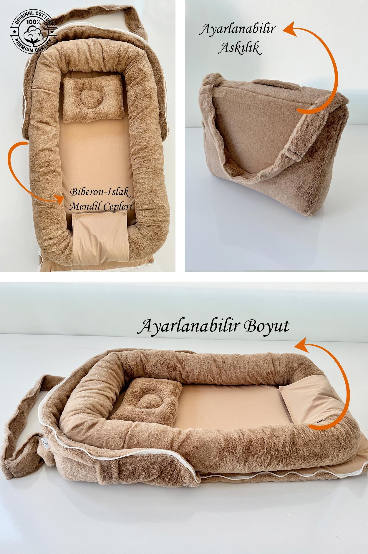 Jaju Baby Nest Çantalı Babynest Taşınabilir Anne Yanı Premium Peluş Babynest