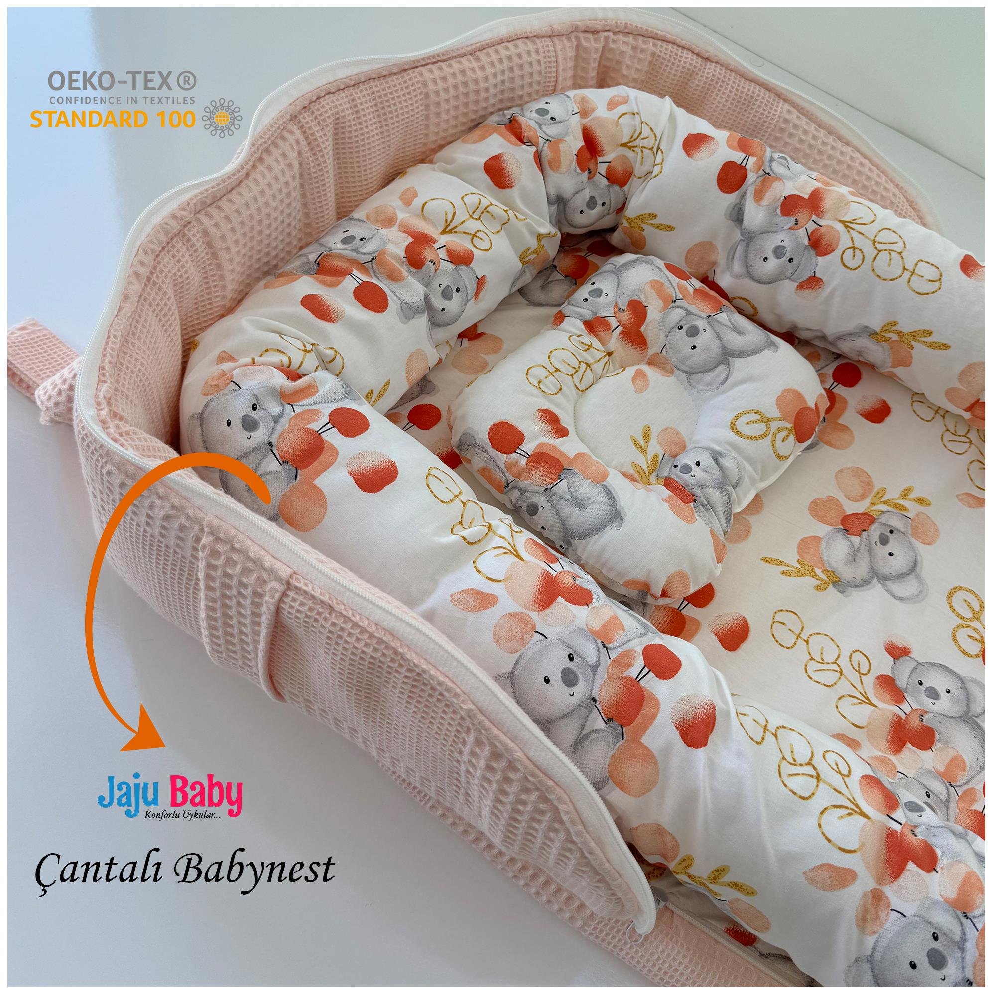 Jaju Baby Nest Çantalı Babynest Taşınabilir Anne Yanı Sevimli Hayvan Somon Pike Babynest