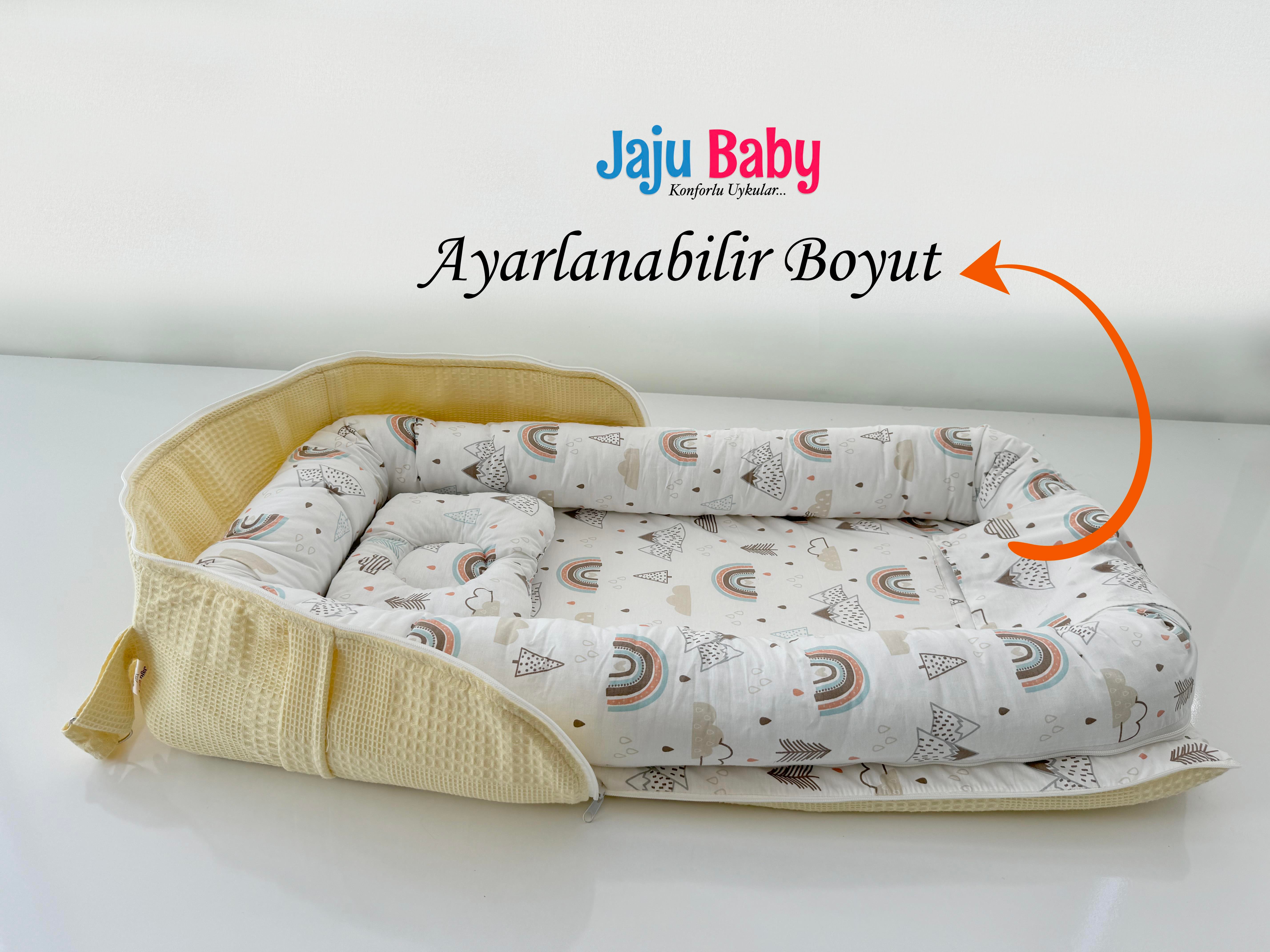 Jaju Baby Nest Çantalı Babynest Taşınabilir Anne Yanı Dağlı Sarı Pike Babynest