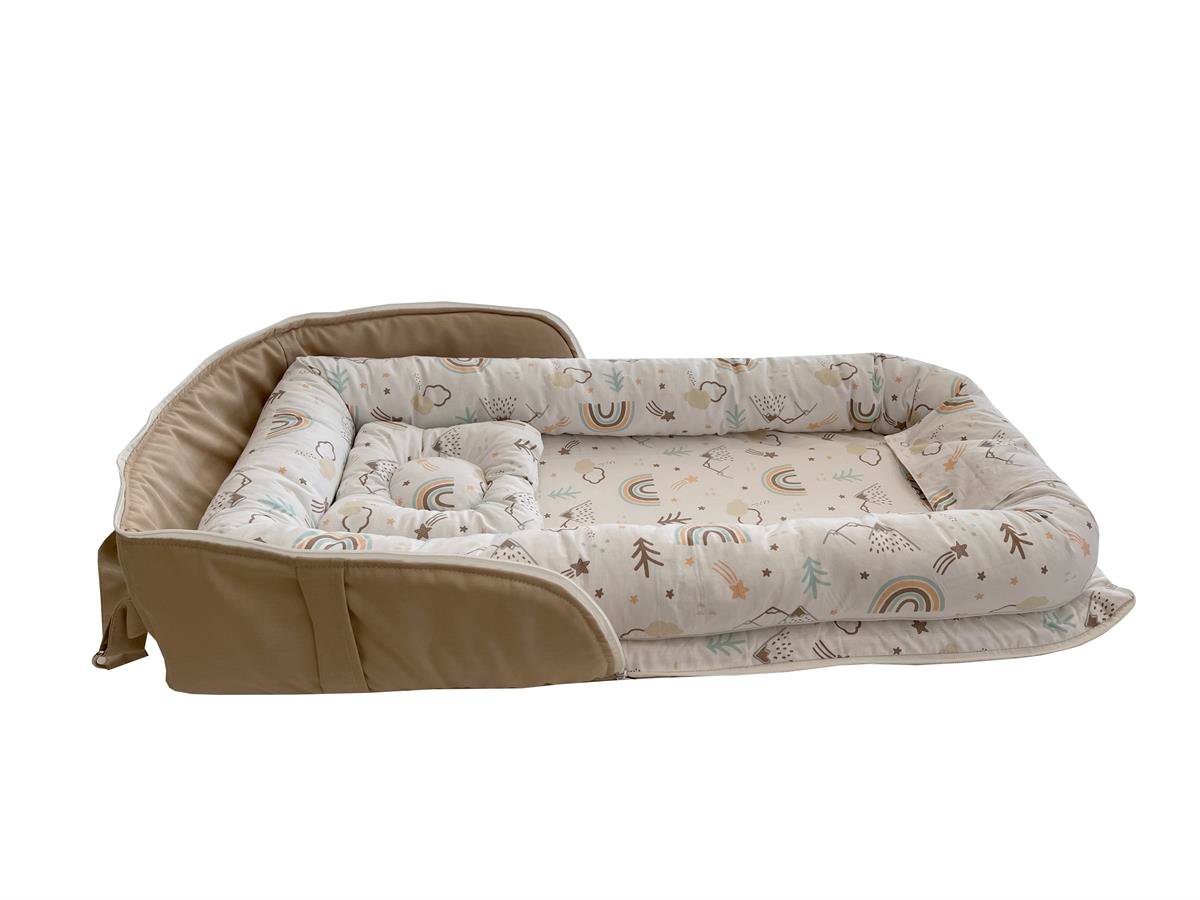 Jaju Baby Nest Kahve Duck Dağ Desenli Çantalı Babynest Bebek Çantası Taşınabilir Anne Yanı Yatağı