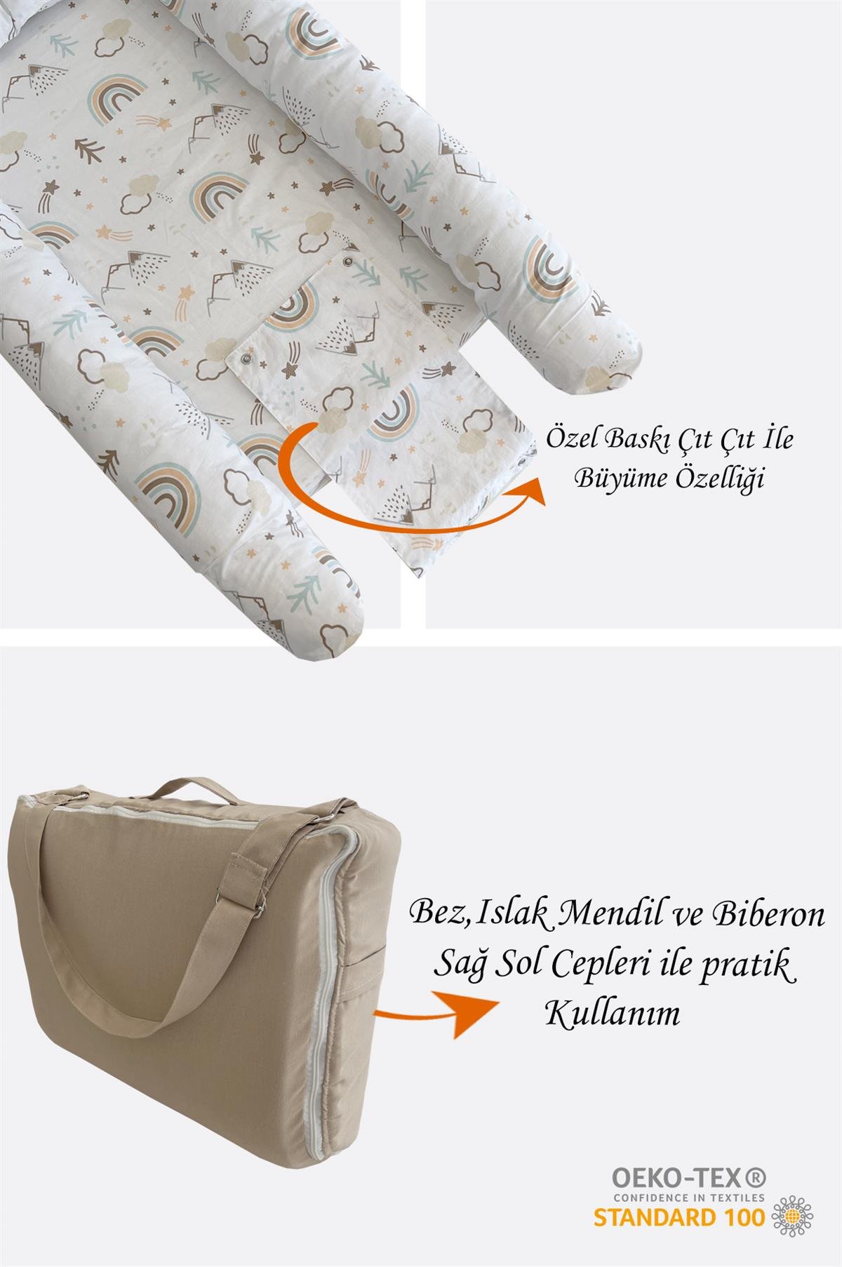 Jaju Baby Nest Kahve Duck Dağ Desenli Çantalı Babynest Bebek Çantası Taşınabilir Anne Yanı Yatağı