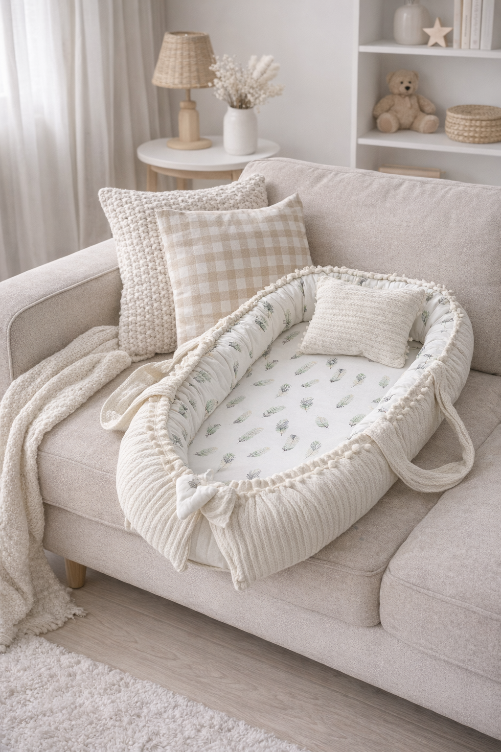 Jaju Baby Nest Örgü kumaş Tüy Desenli Lüx Babynest