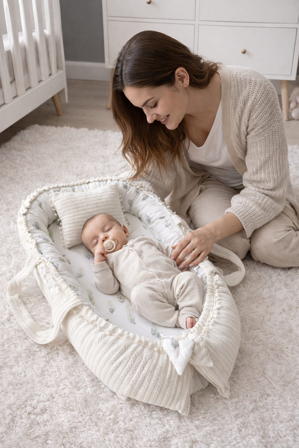 Jaju Baby Nest Örgü kumaş Tüy Desenli Lüx Babynest