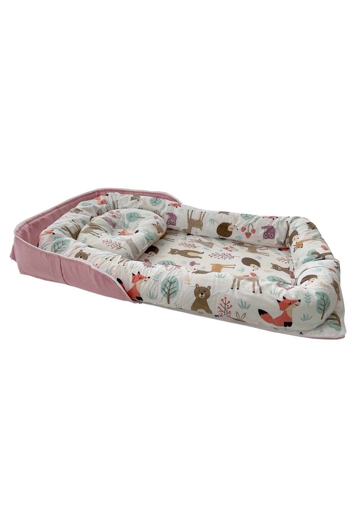 Jaju Baby Nest Pembe Orman Desenli Çantalı Babynest Bebek Çantası Taşınabilir Anne Yanı Yatağı