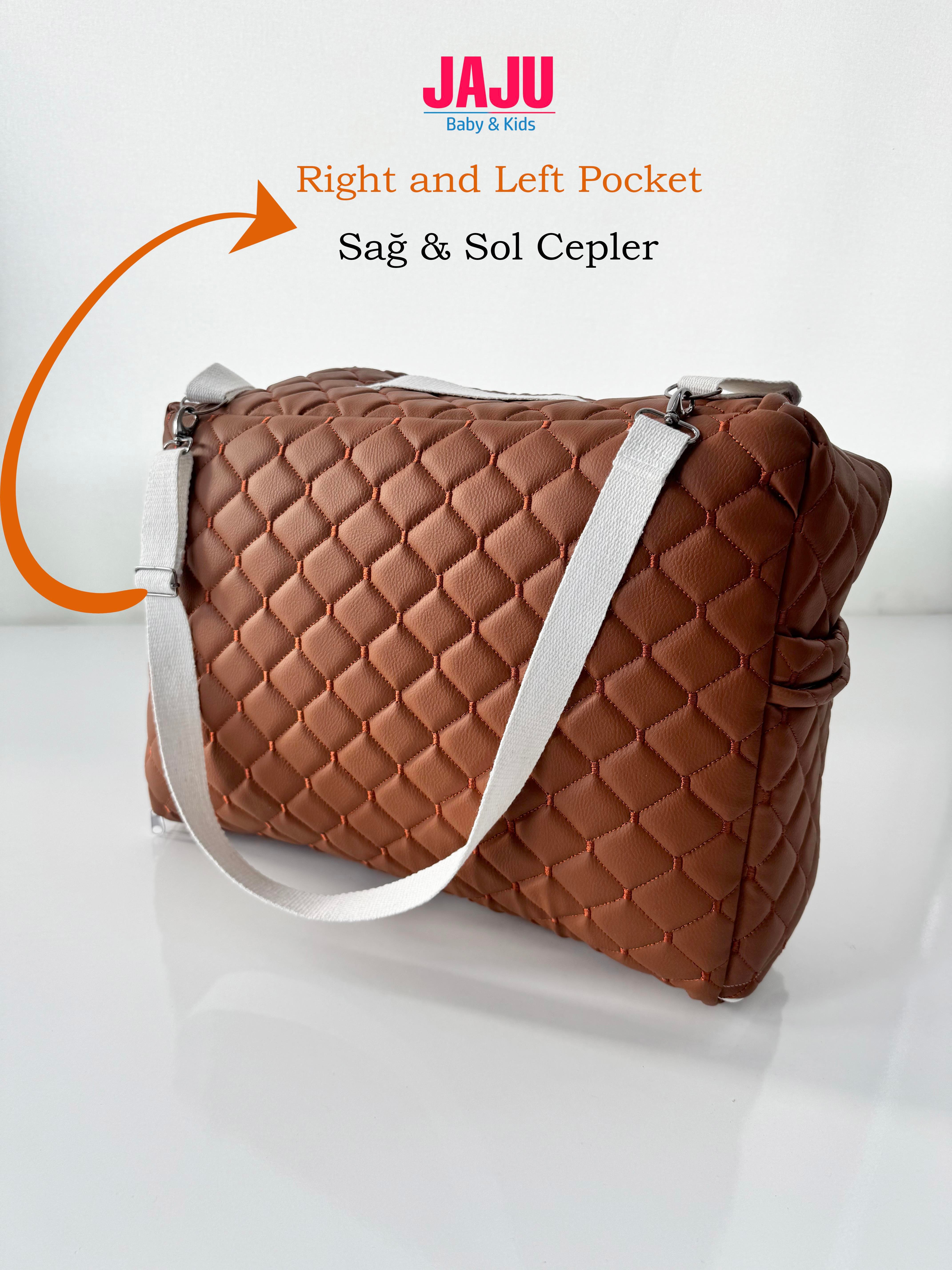 Jaju Baby Nest Premium Kahve Deri Çantalı Babynest Bebek Çantası Taşınabilir Anne Yanı Yatağı