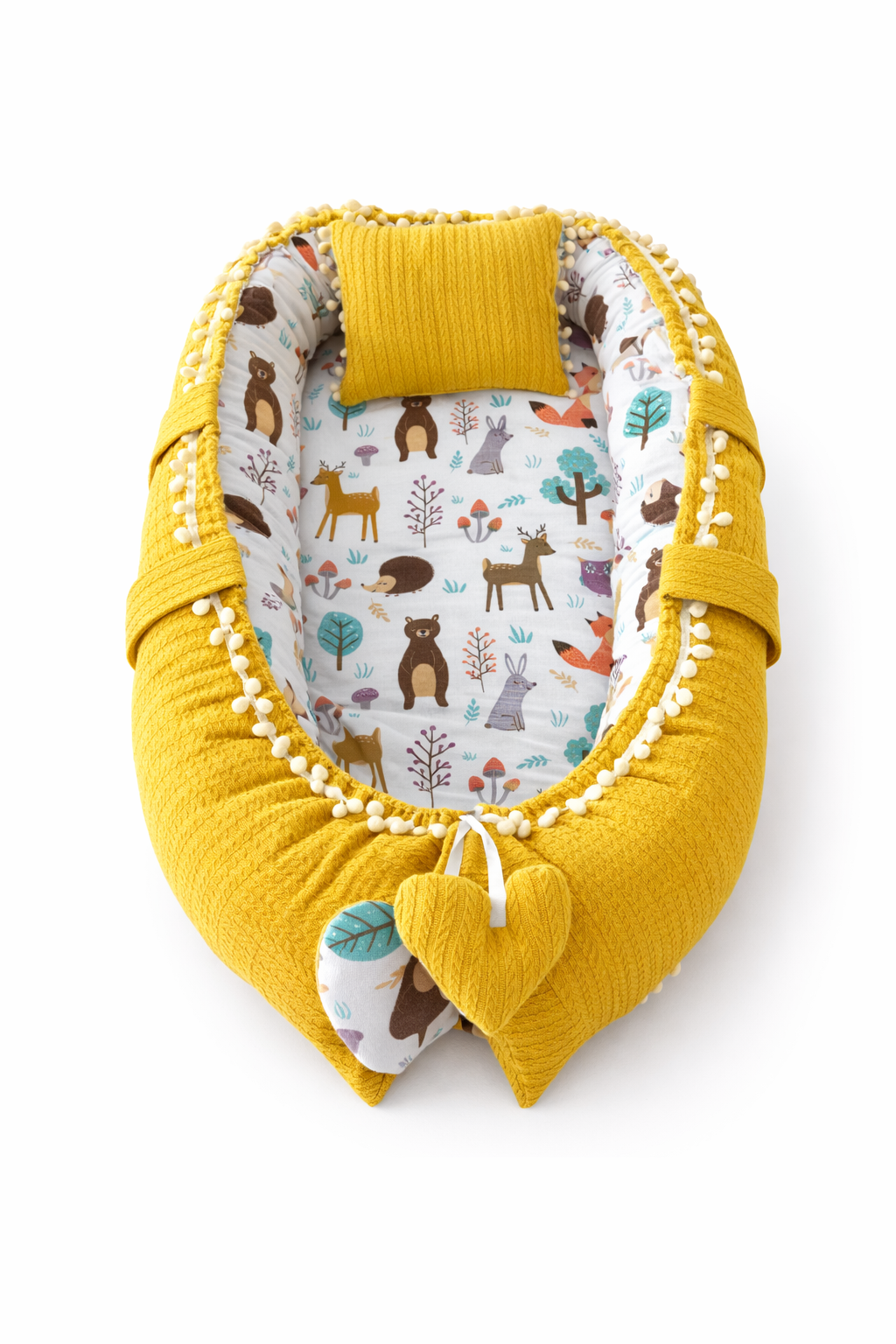 Jaju Baby Örgü Kumaş ve Orman Müslin Kumaş Ponponlu Babynest