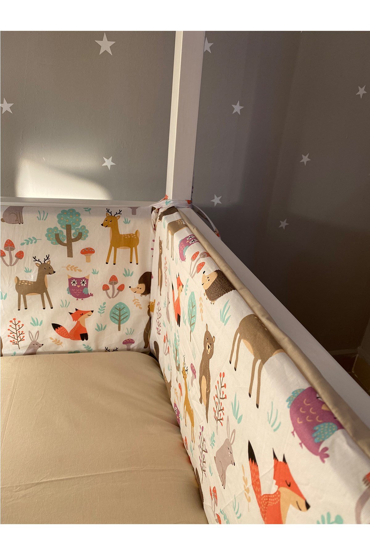 Jaju Baby Orman Desenli Kahverengi Kombinli Beşik Kenar Koruma Özel Ölçü