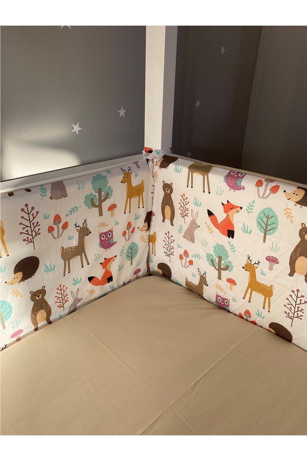 Jaju Baby Orman Desenli Kahverengi Kombinli Beşik Kenar Koruma Özel Ölçü