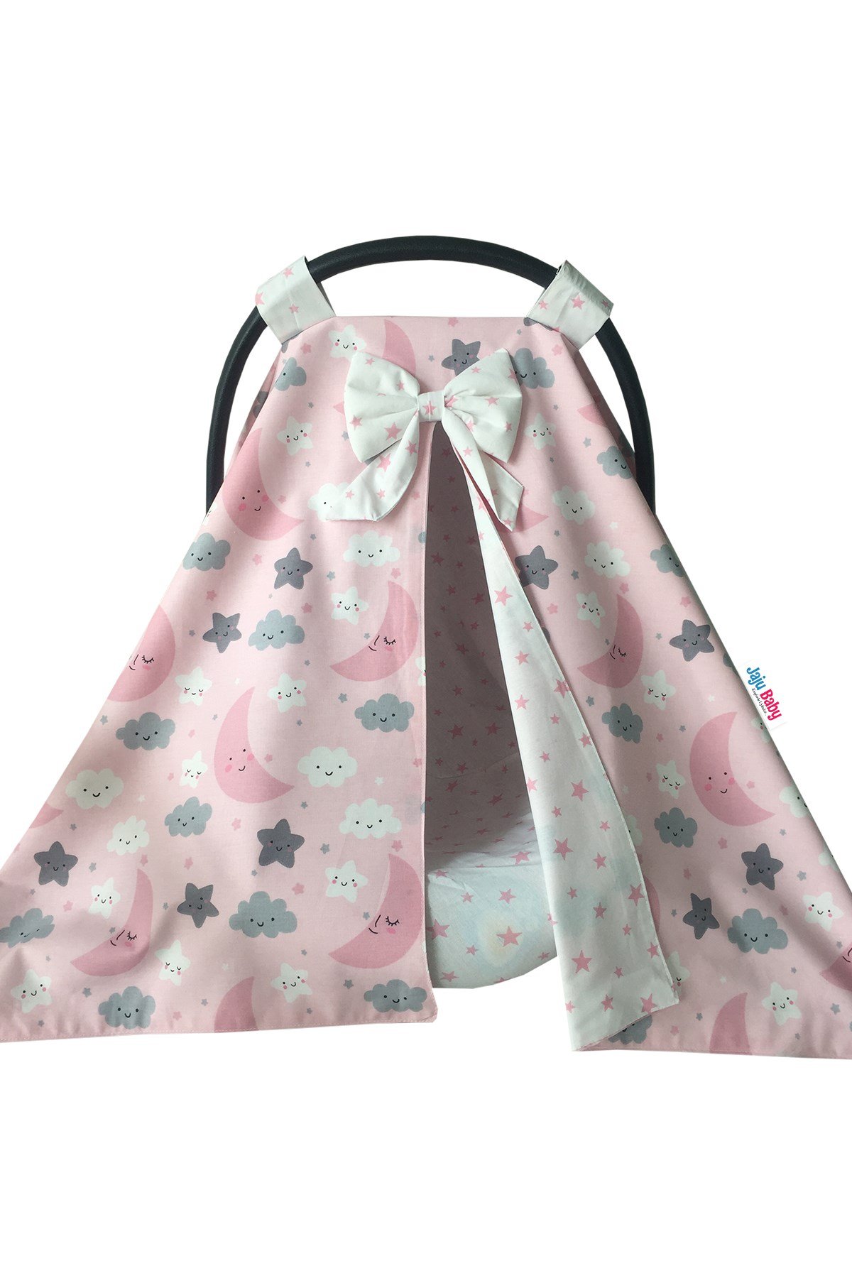 Jaju Baby Pembe Ay Bulut Desenli Puset Örtüsü ve İç Çarşafı