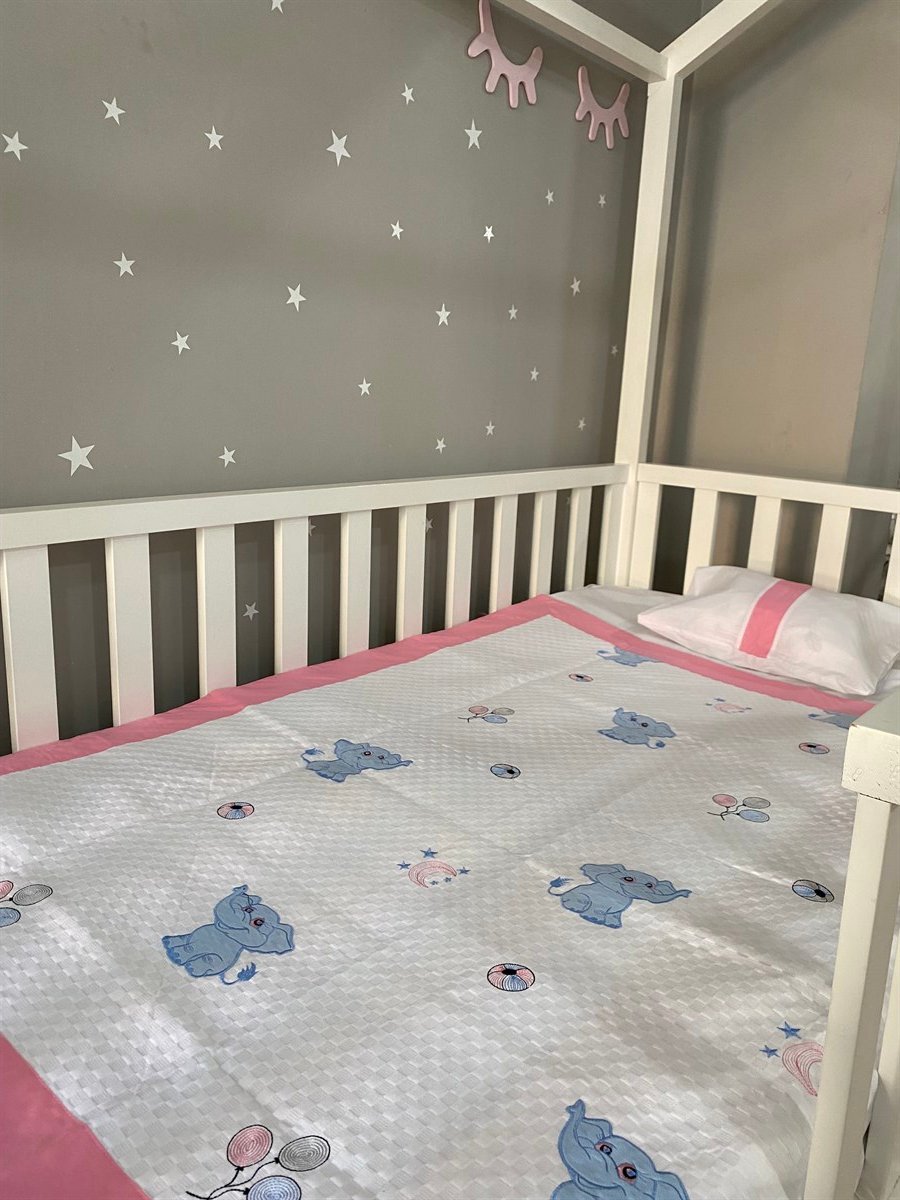 Jaju Baby Pembe Fil Baskılı Pike Takımı