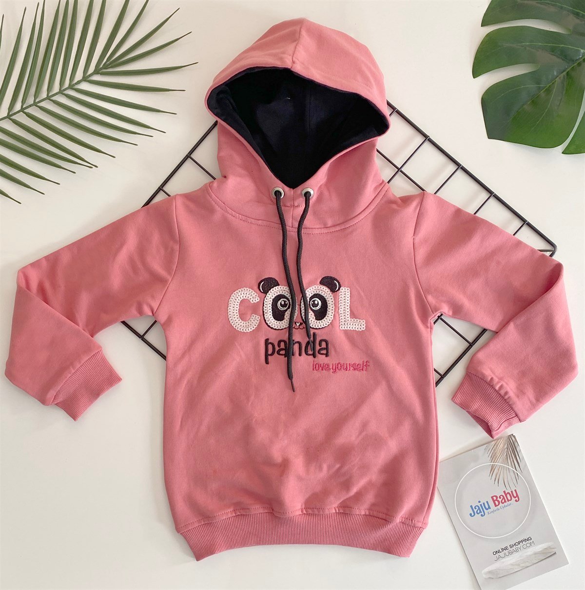 Jaju Baby Pembe Kapüşonlu Panda Detaylı Sweatshirt