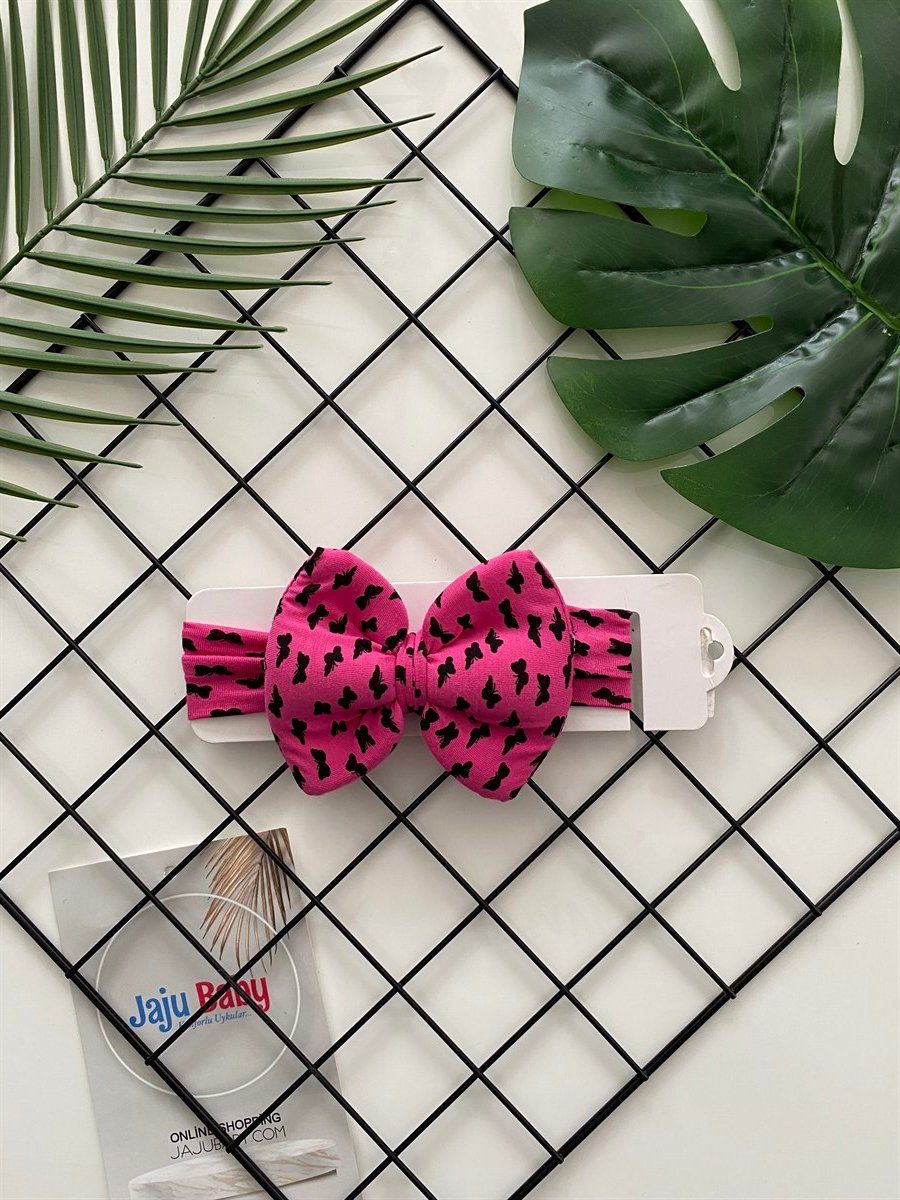 Jaju Baby Pembe Kelebek Desenli Bebek Fiyonklu Saç Bandı