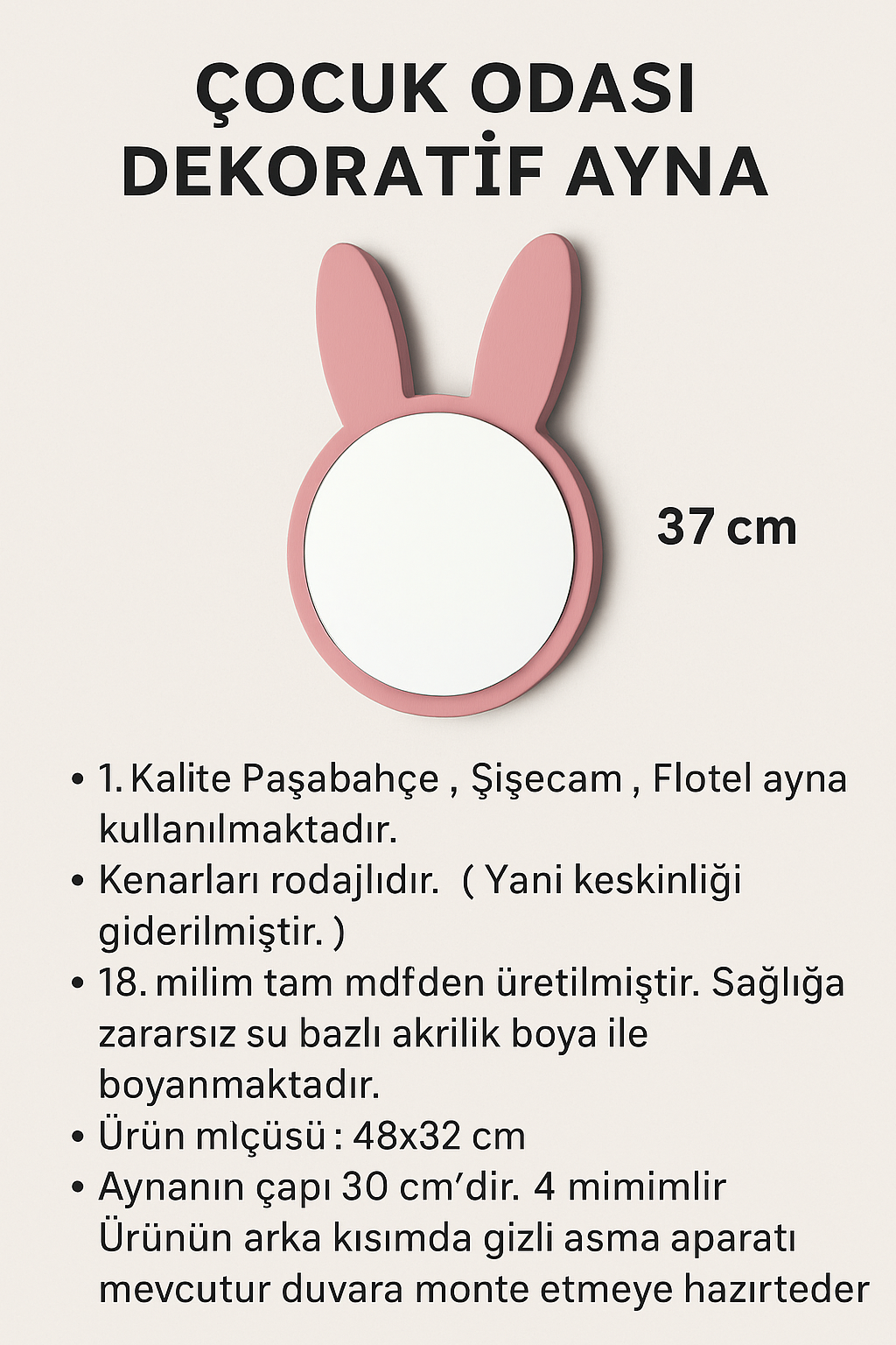 Jaju Baby Pembe Tavşan Ayna / Aksesuar