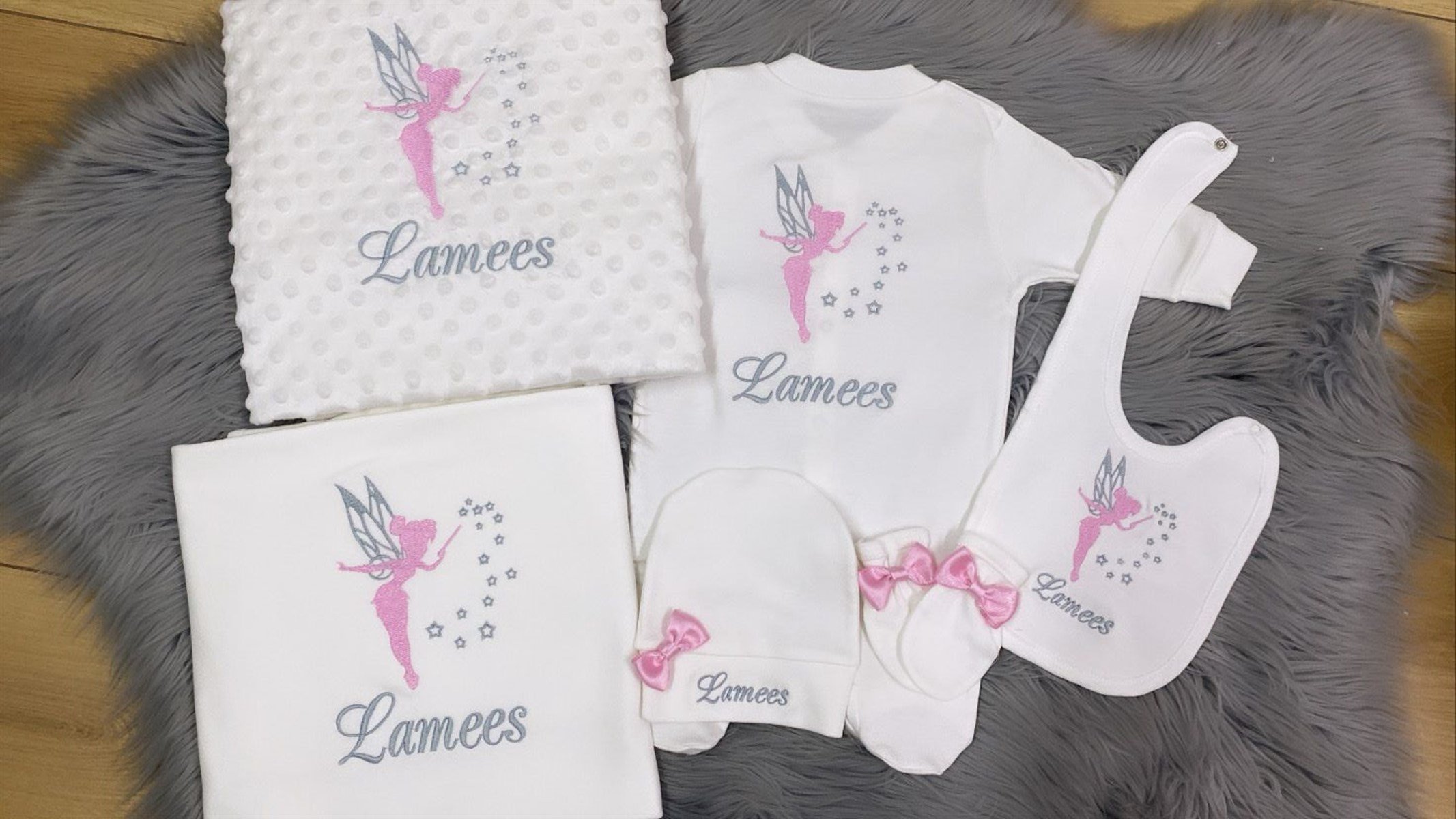 Jaju Baby Peri Kızı ve İsim İşlemeli Tasarım Bebek Tulum Set