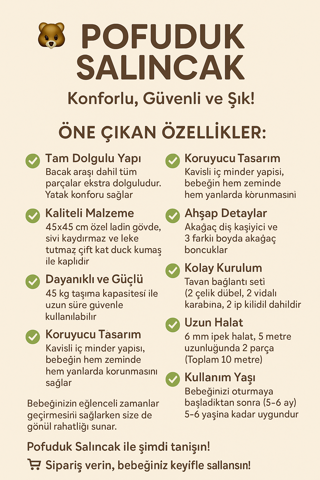 Jaju Baby Pofuduk Sarı Salıncak