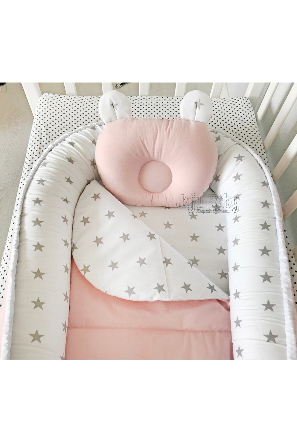 Jaju Baby Pudra Gri Yıldız Tasarım Lüx Ortopedik Babynest