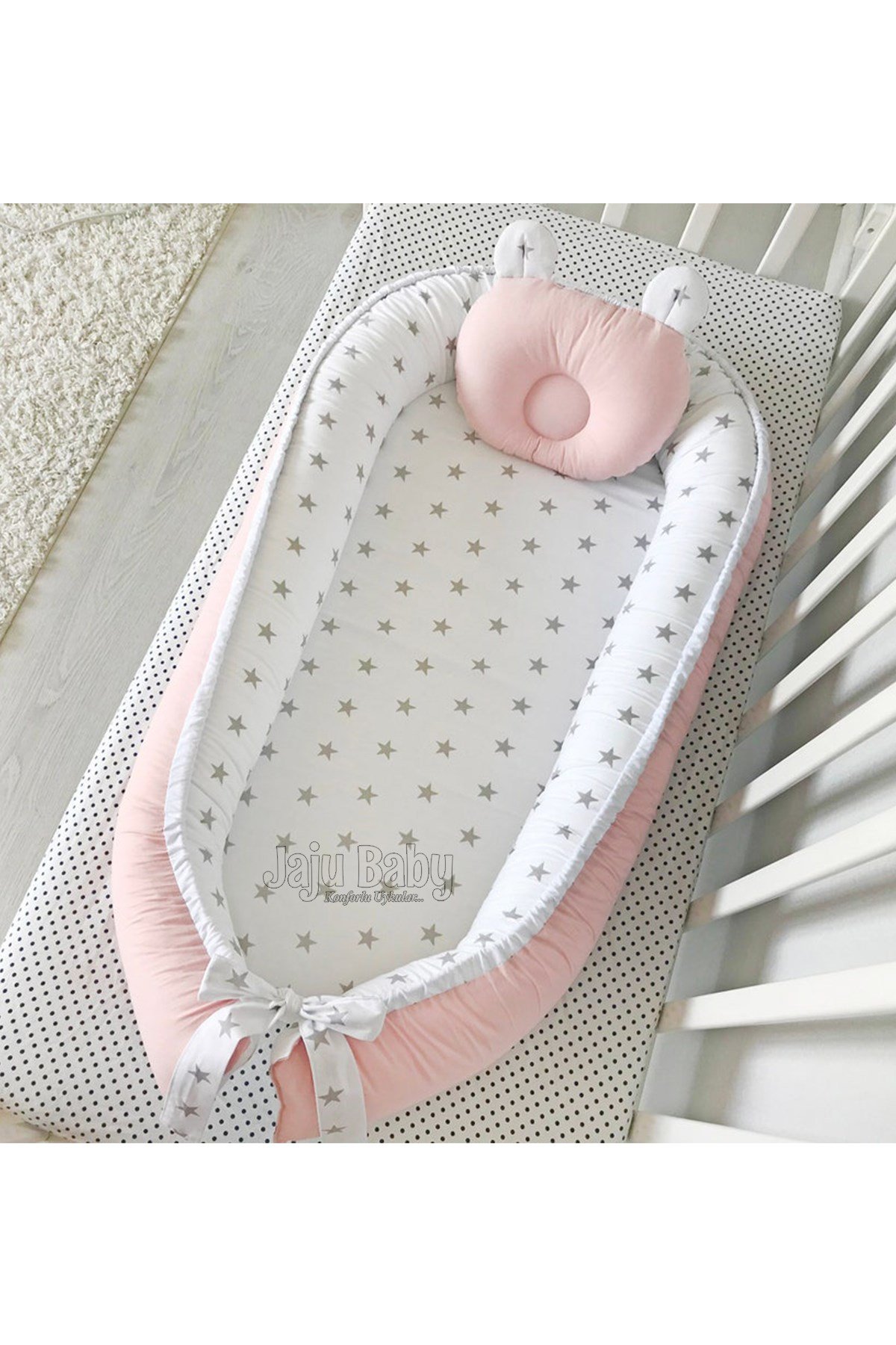 Jaju Baby Pudra Gri Yıldız Tasarım Lüx Ortopedik Babynest