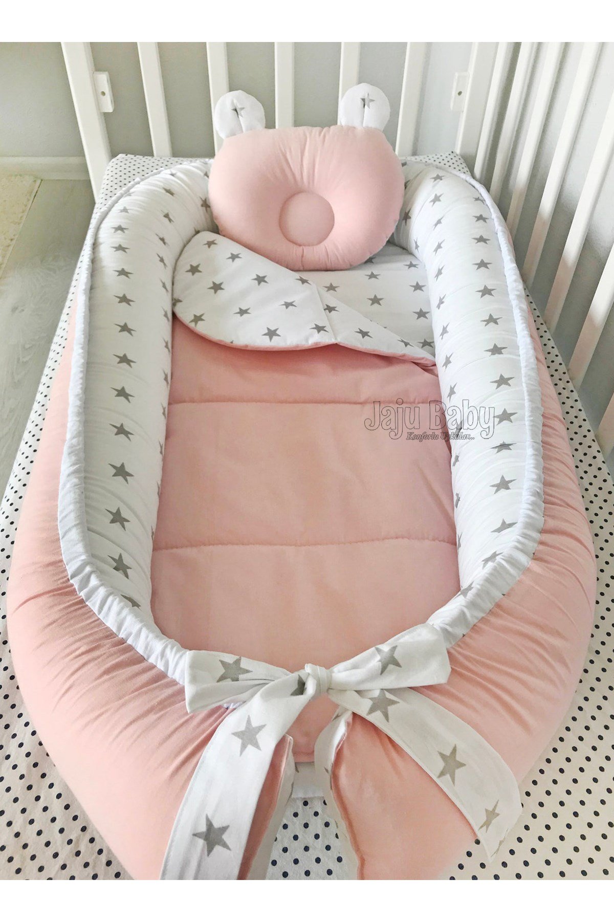 Jaju Baby Pudra Gri Yıldız Tasarım Lüx Ortopedik Babynest
