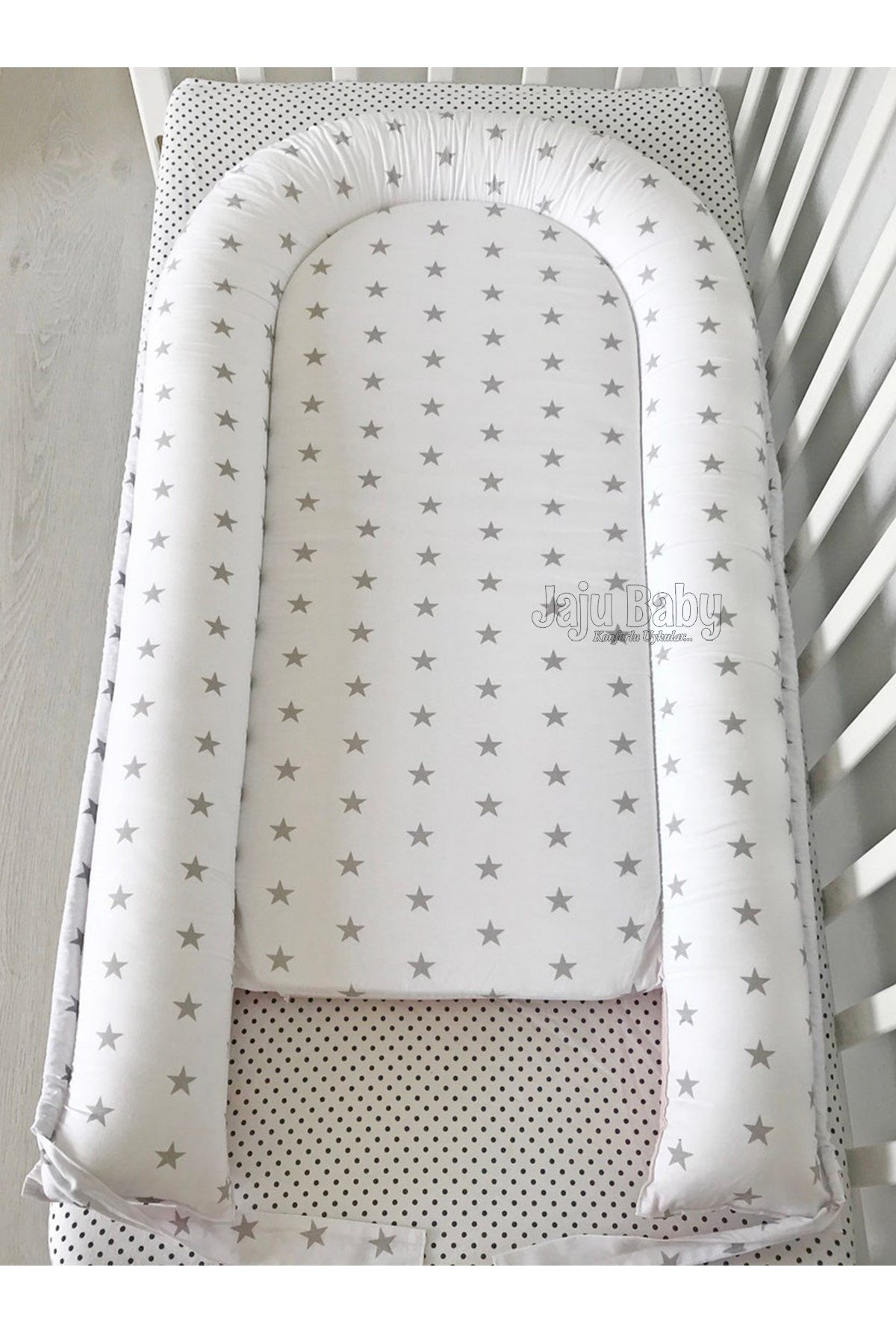 Jaju Baby Pudra Gri Yıldız Tasarım Lüx Ortopedik Babynest