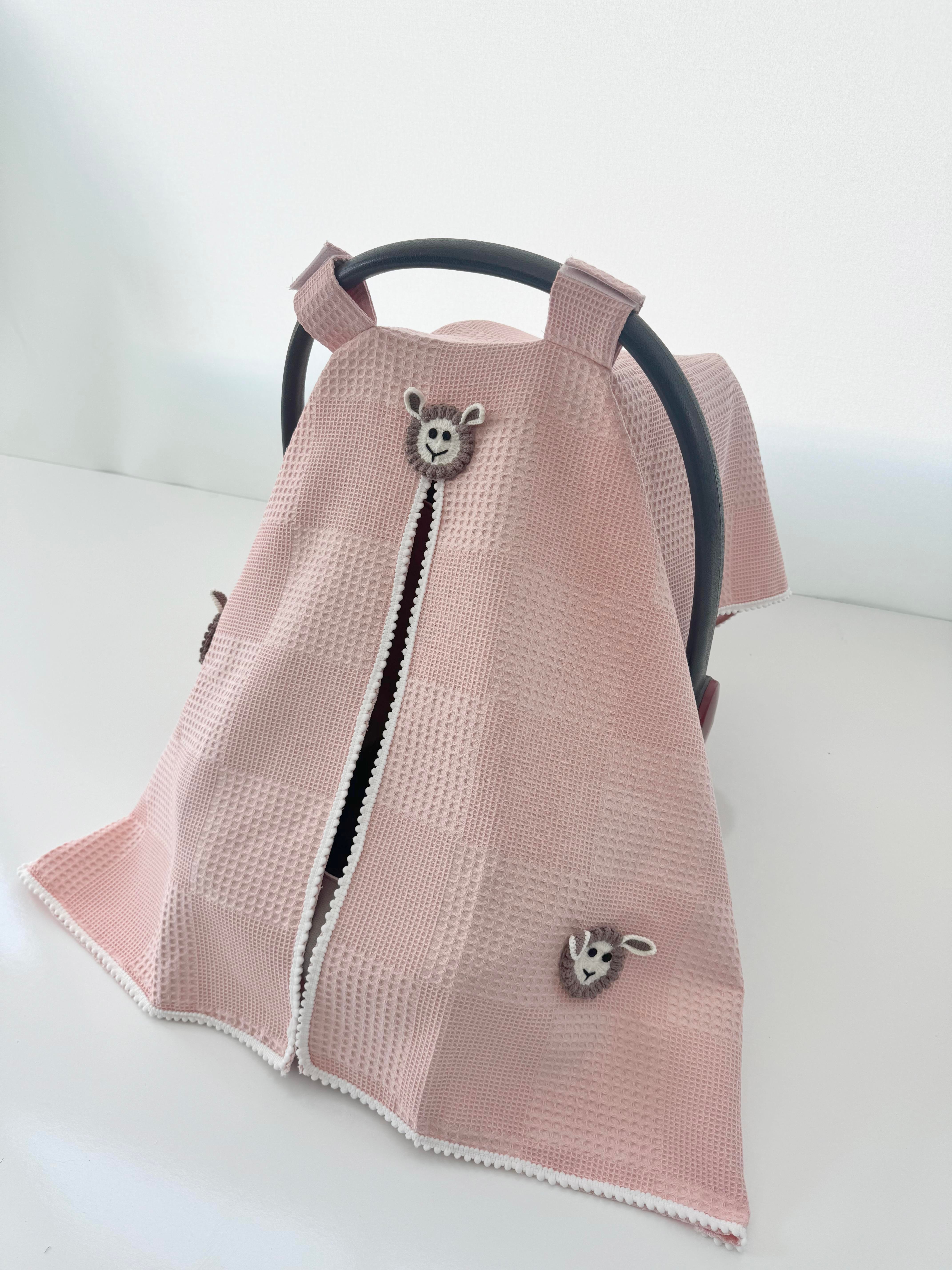 Jaju Baby Pudra Waffle Kumaş Organik Kuzu Tasarım Puset Örtüsü