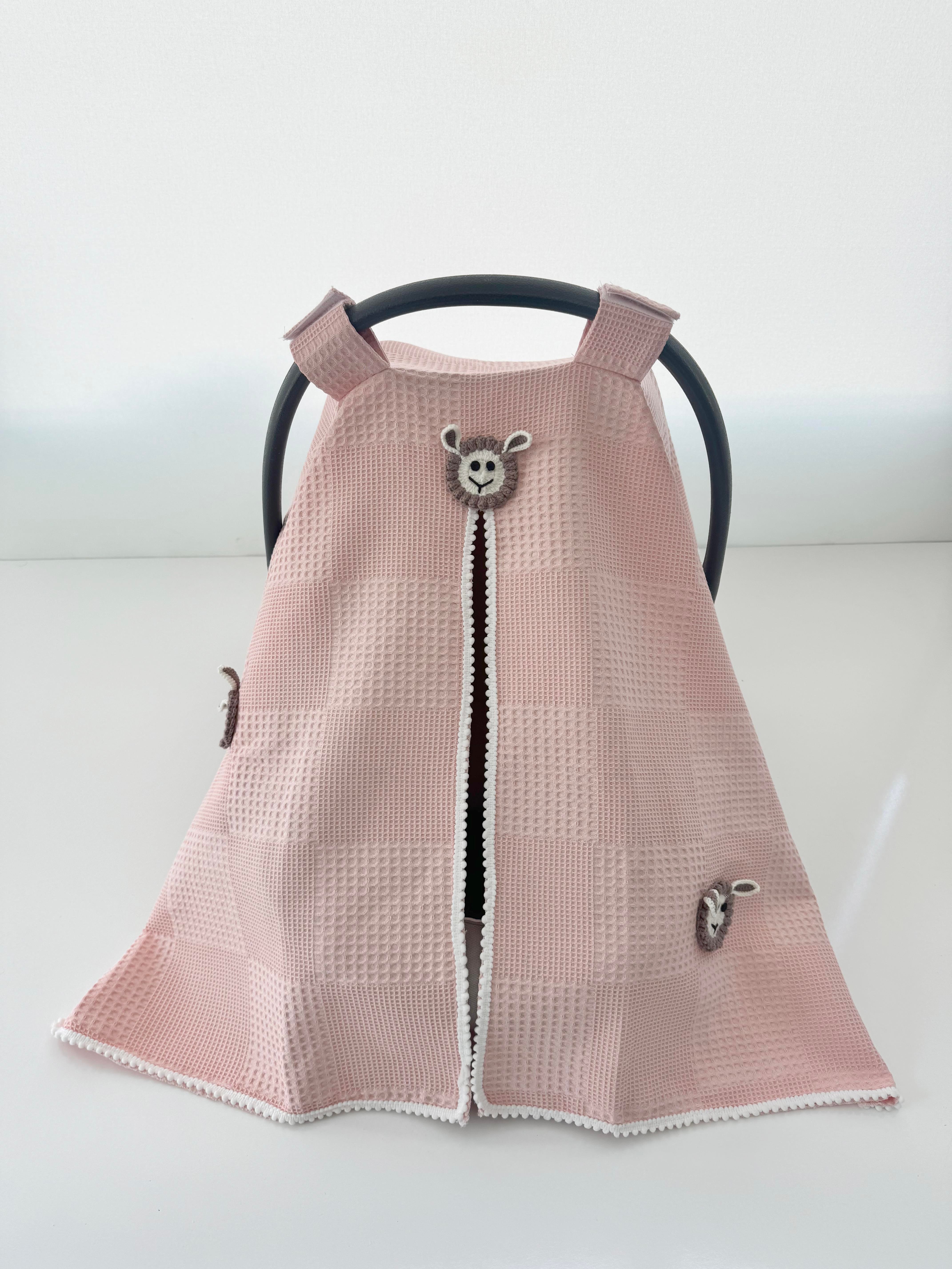 Jaju Baby Pudra Waffle Kumaş Organik Kuzu Tasarım Puset Örtüsü