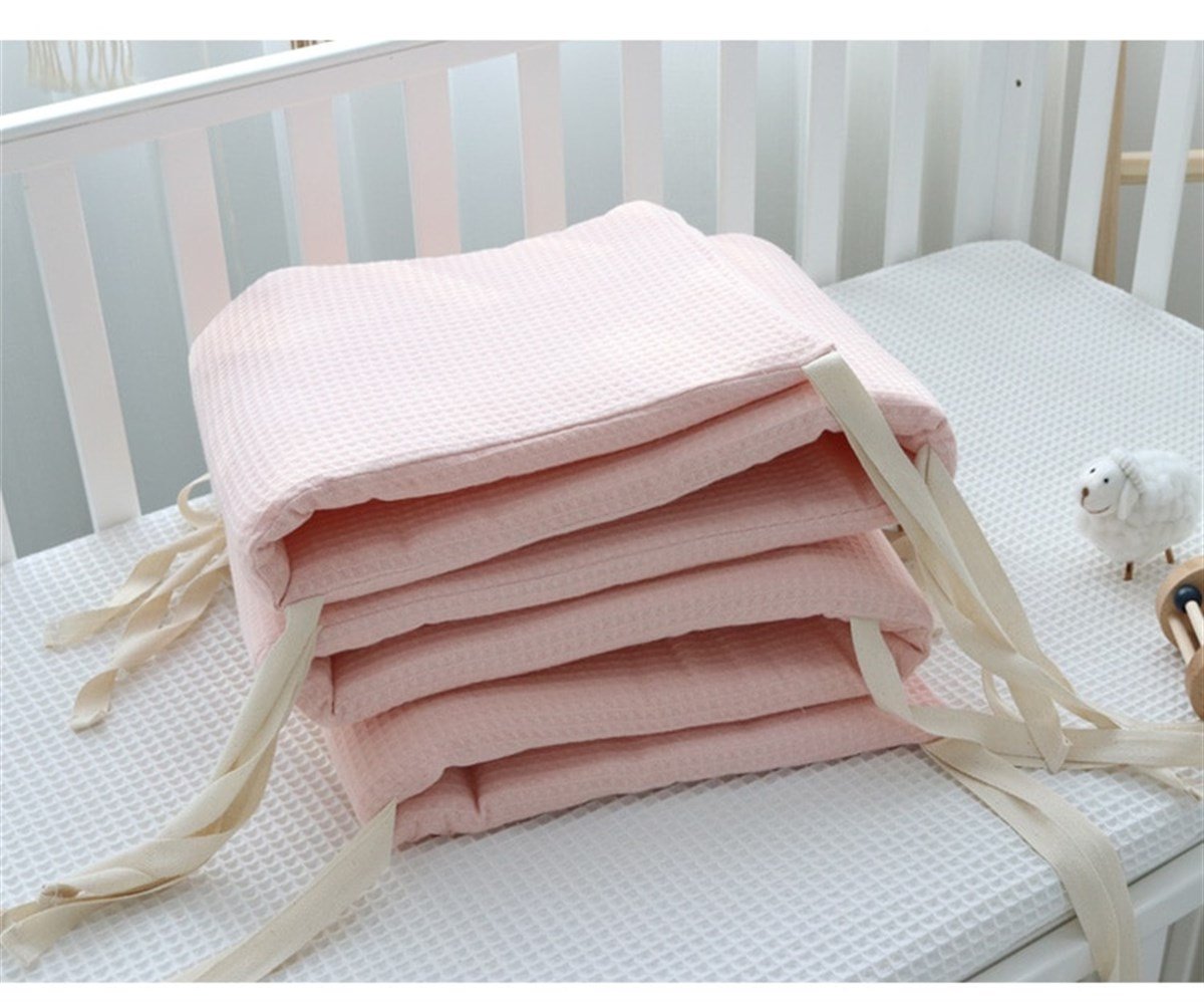 Jaju Baby Pudra Waffle Pike Kumaş Beşik Kenar Koruma / Beşik Süngerli Bariyer Koruyucu