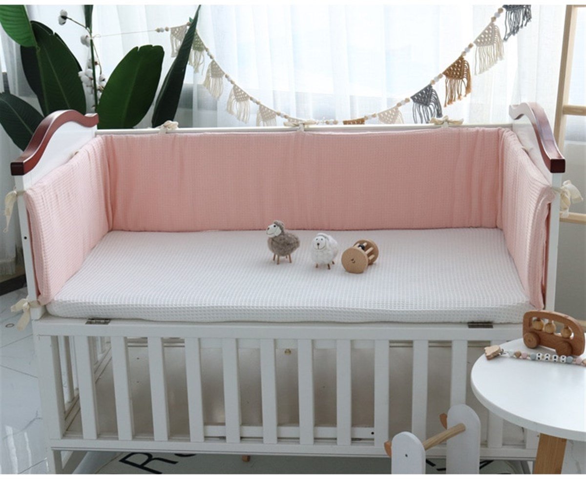 Jaju Baby Pudra Waffle Pike Kumaş Beşik Kenar Koruma / Beşik Süngerli Bariyer Koruyucu