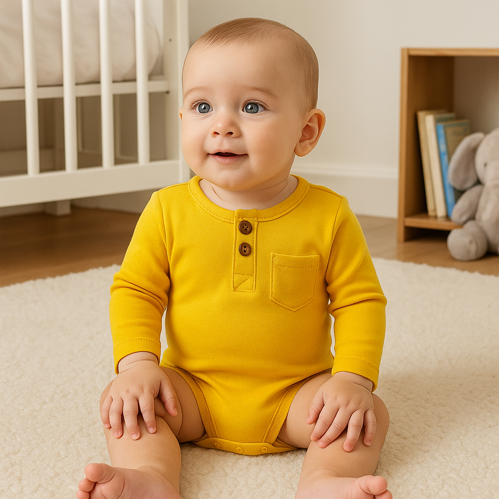 Jaju Baby Sarı Düğmeli Uzun Kol Badi