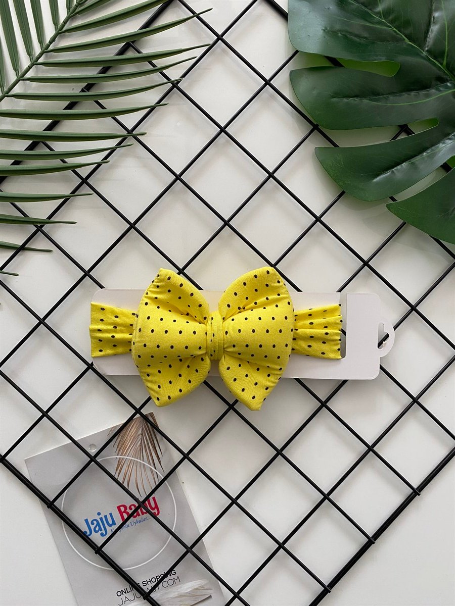 Jaju Baby Sarı Puantiyeli Desenli Fiyonklu Bebek Saç Bandı