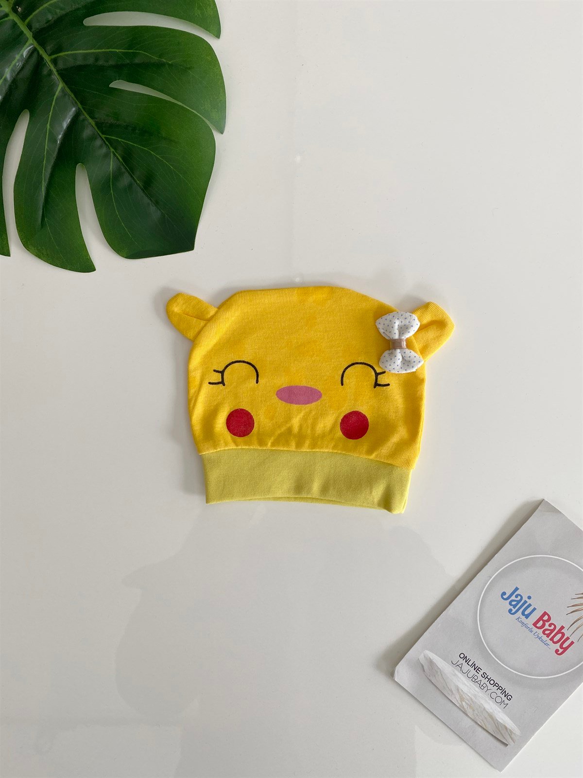 Jaju Baby Sarı Renk Kulaklı Gülen Yüz 1-18 Ay Bere