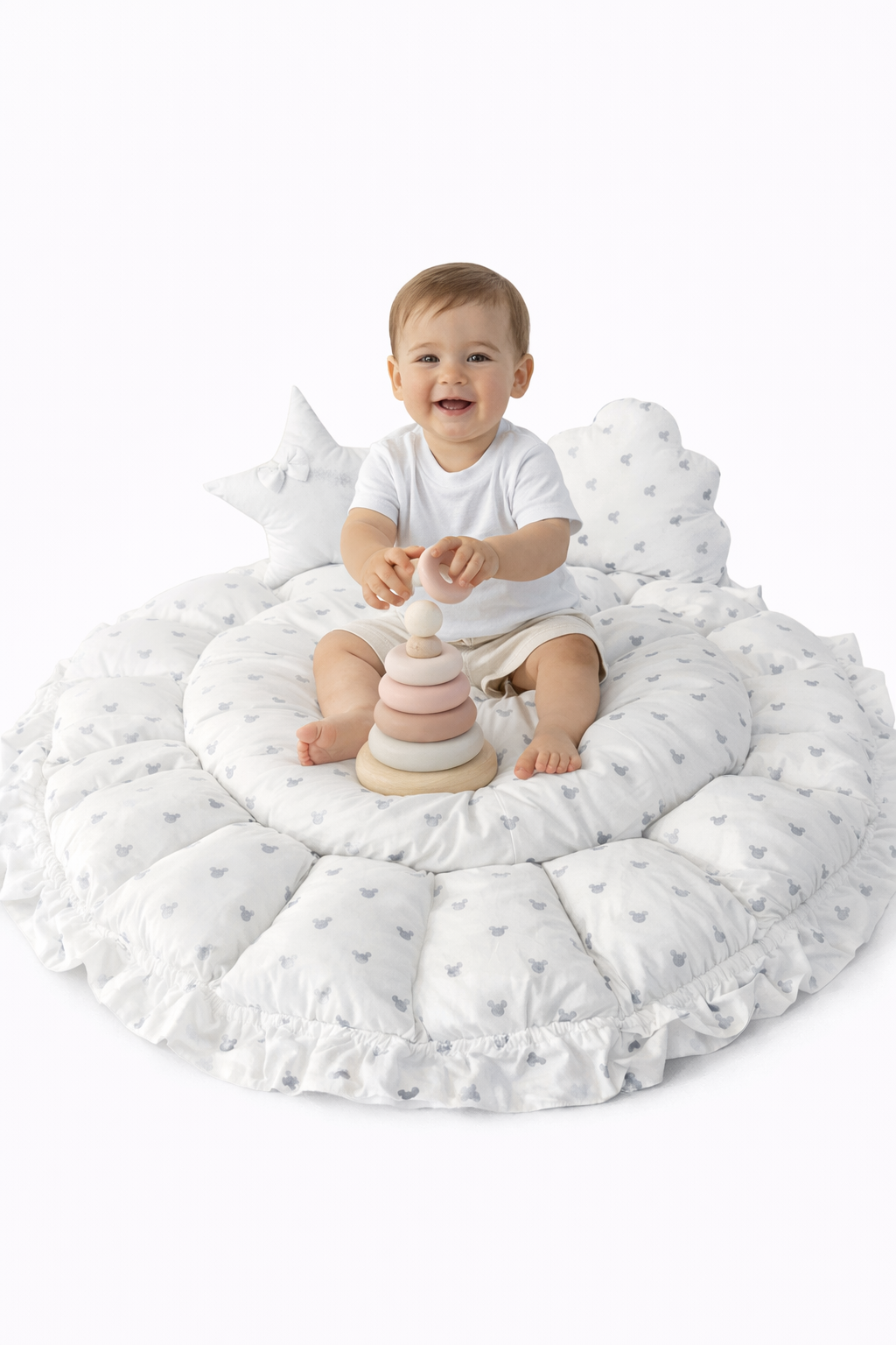 Jaju Baby Sevimli Gri Mouse Açılır - Kapanır Oyun Minderi Cibinlik Aparatlı Babynest