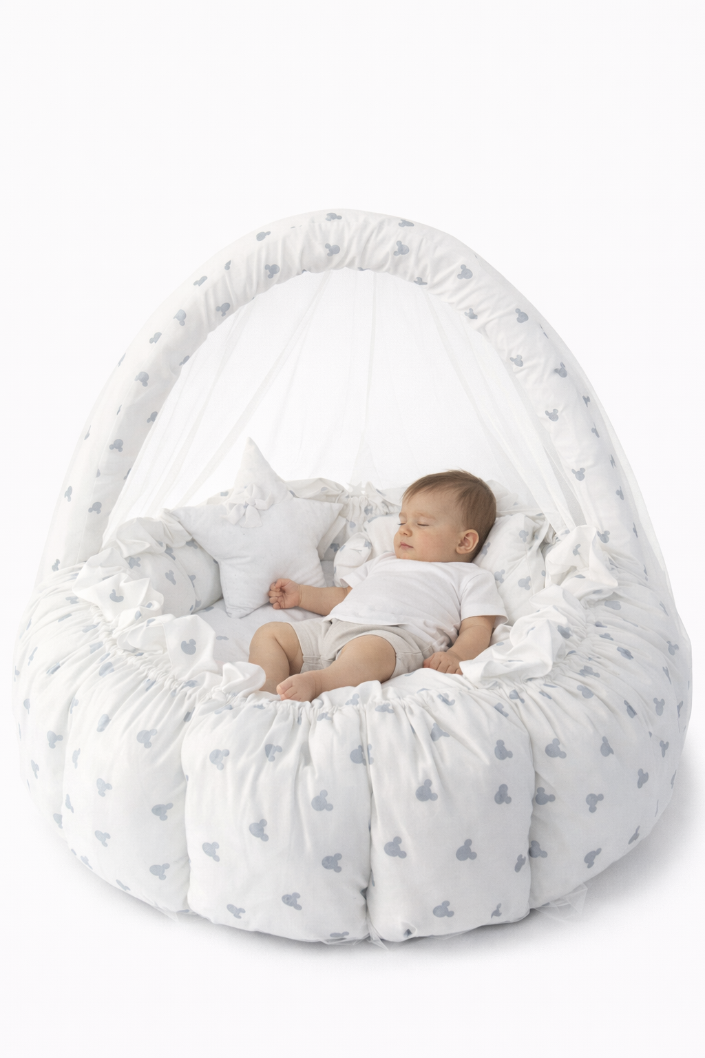 Jaju Baby Sevimli Gri Mouse Açılır - Kapanır Oyun Minderi Cibinlik Aparatlı Babynest