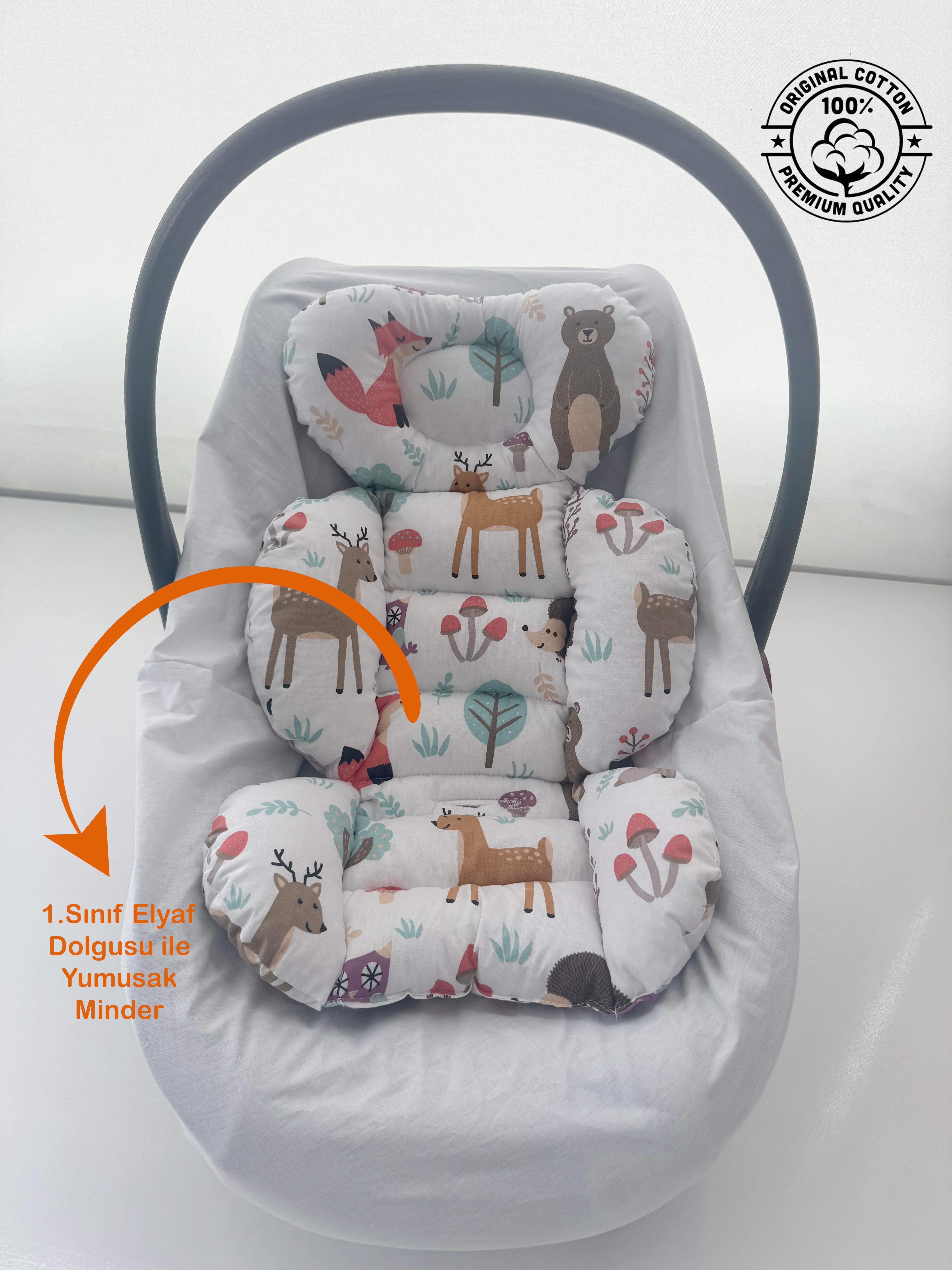 Jaju Baby Sevimli Orman Tasarım Puset Minderi / Bebek Arabası Minderi
