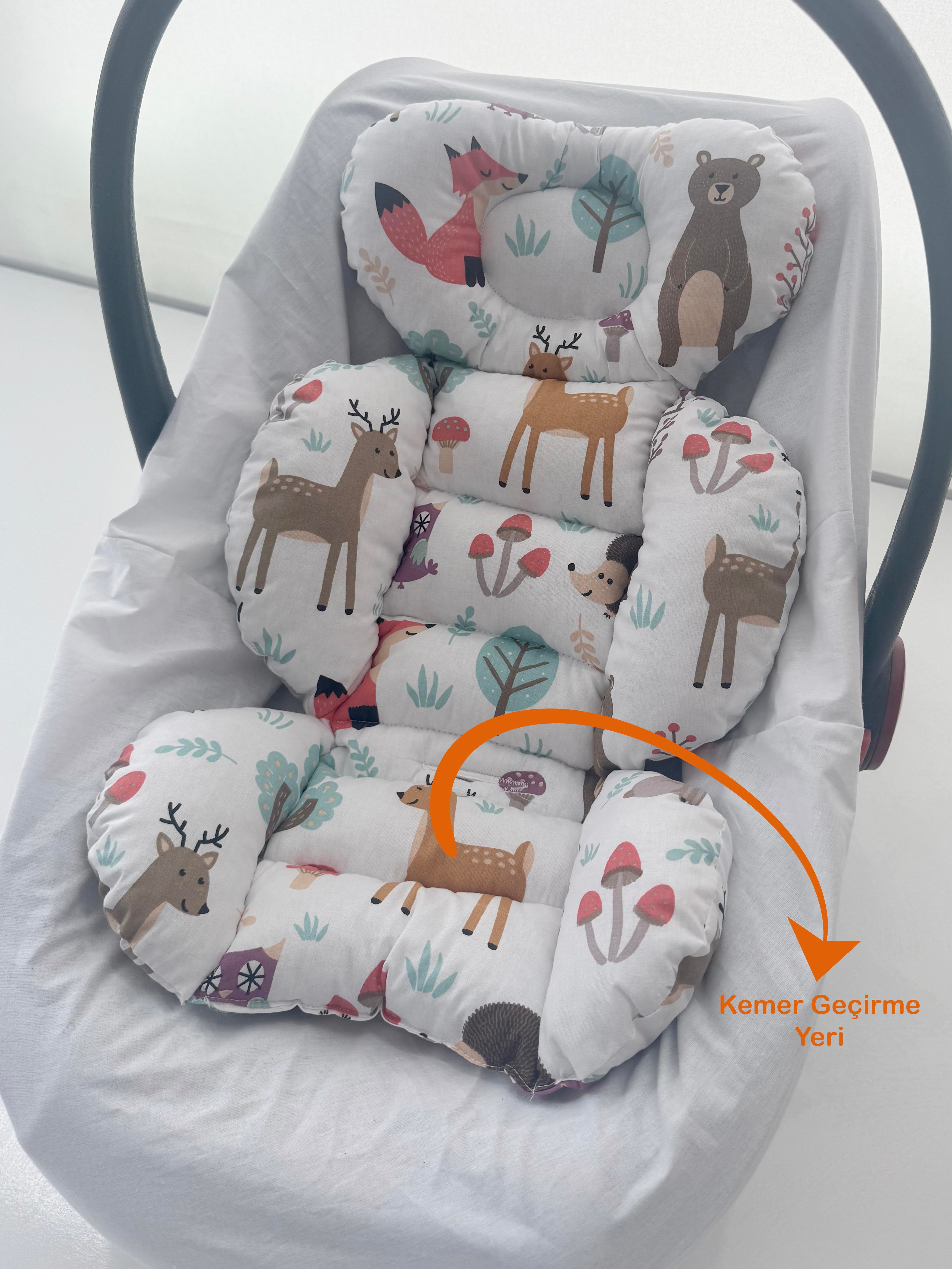 Jaju Baby Sevimli Orman Tasarım Puset Minderi / Bebek Arabası Minderi
