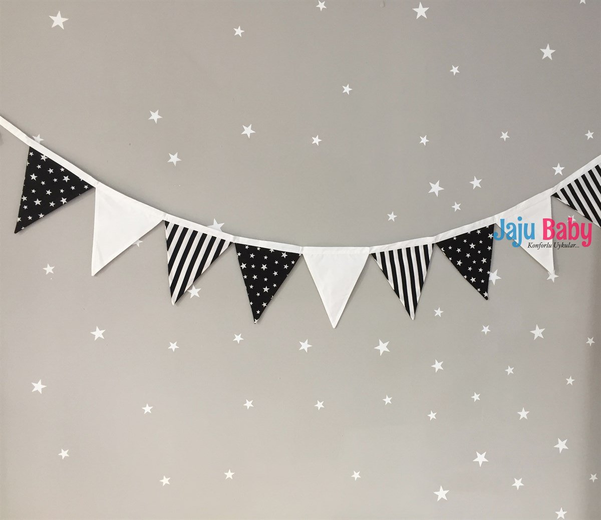 Jaju Baby Siyah Çizgili Bebek/Çocuk Odası Flama