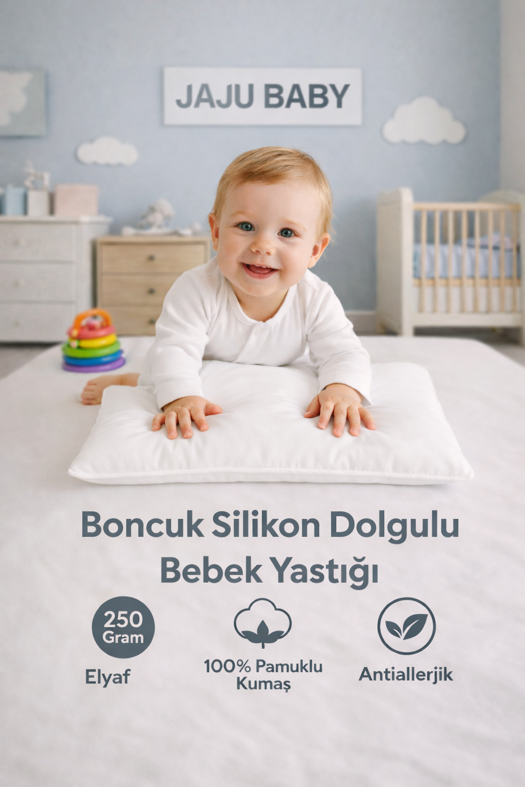Jaju Baby Siyah Renk Düz Kafa Yastığı Bebek Kafa Şekillendirici Yastık Bebek Yastığı Düz Kafa Sendorumu Önleyici Yastık