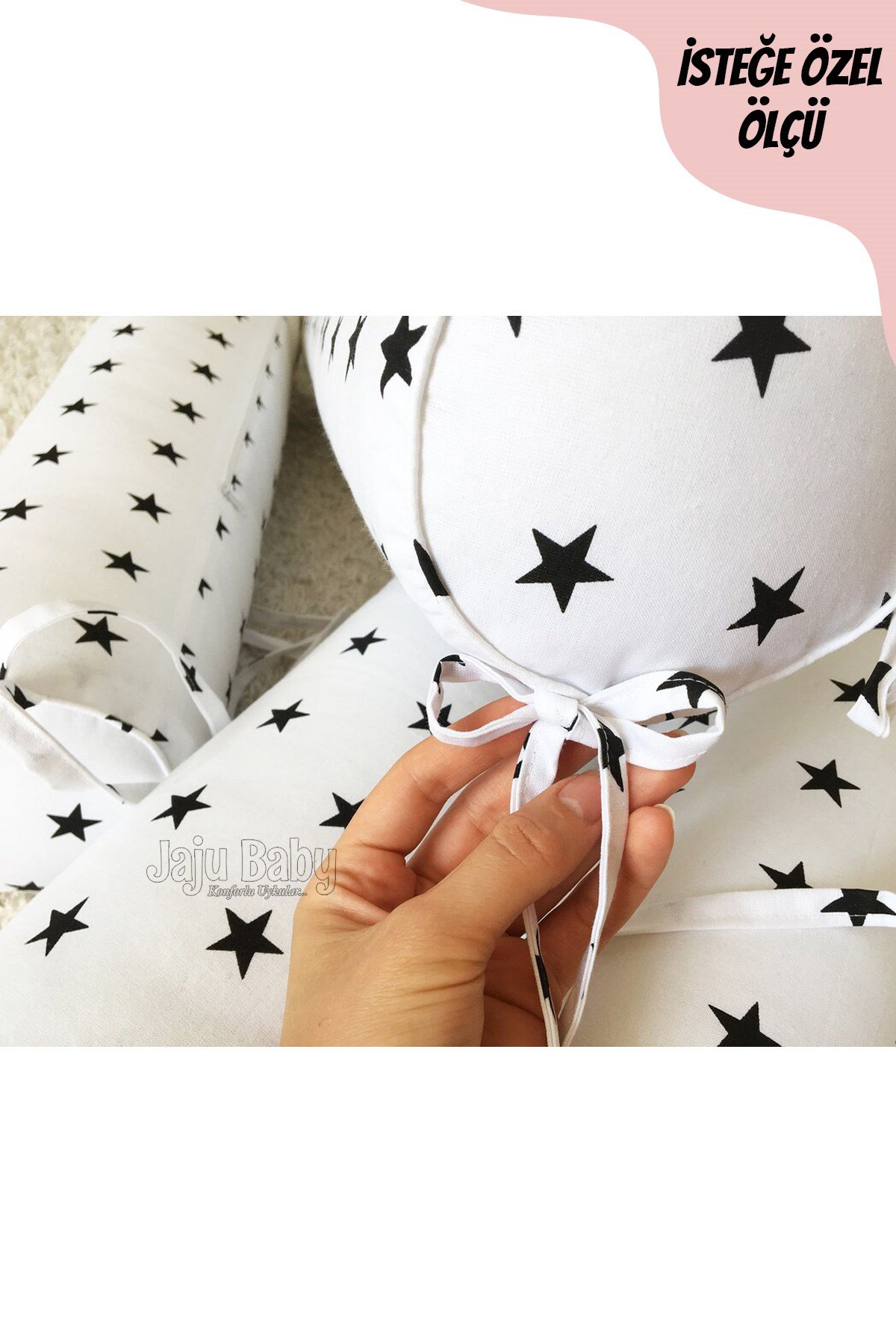 Jaju Baby Siyah Yıldızlı Montessori Yatak Bariyer Beşik Kenar Koruma Özel Ölçü