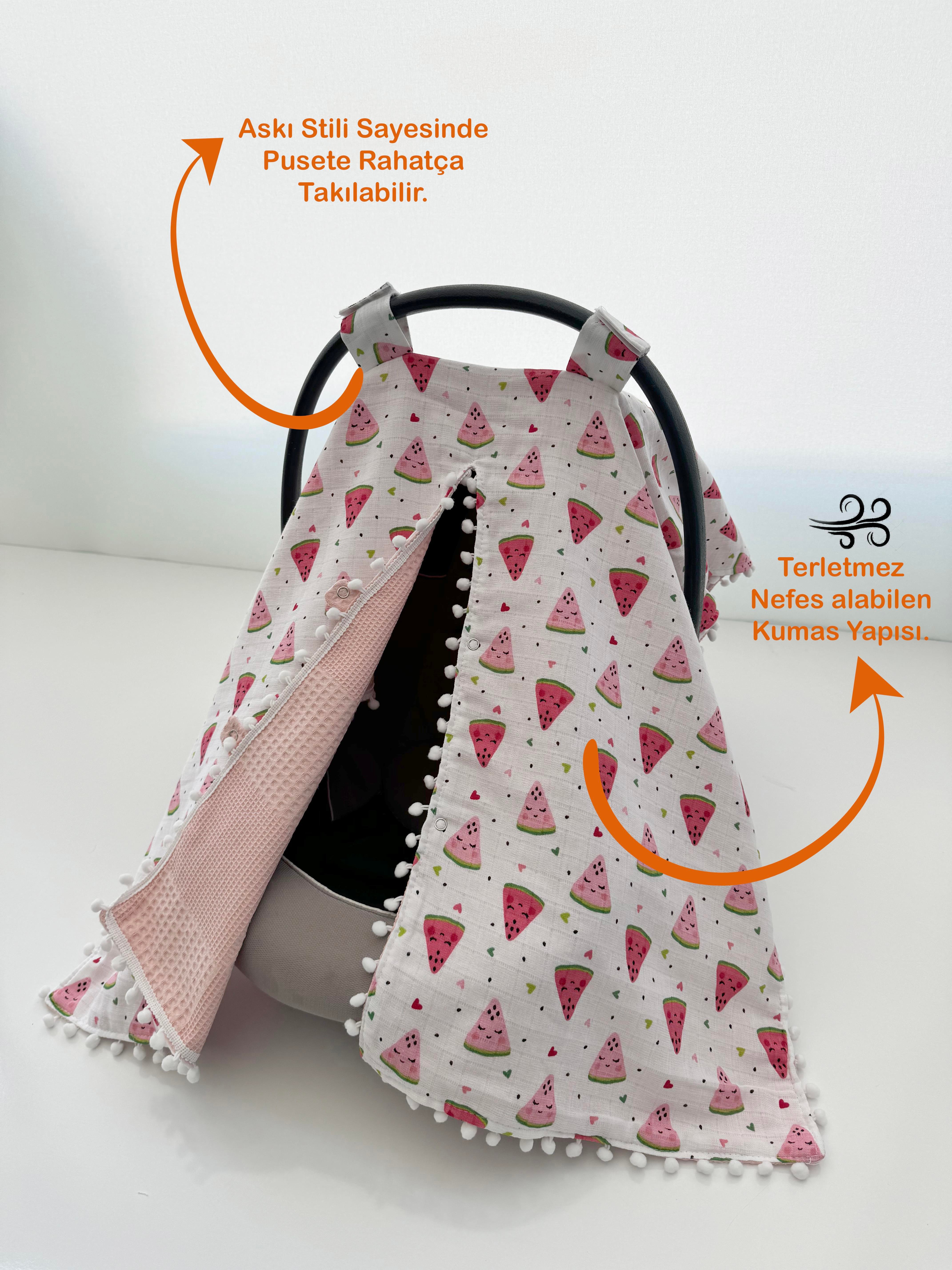 Jaju Baby Siyah Zigzag ve Kırmızı Kombinli Puset Örtüsü ve İç Kılıfı