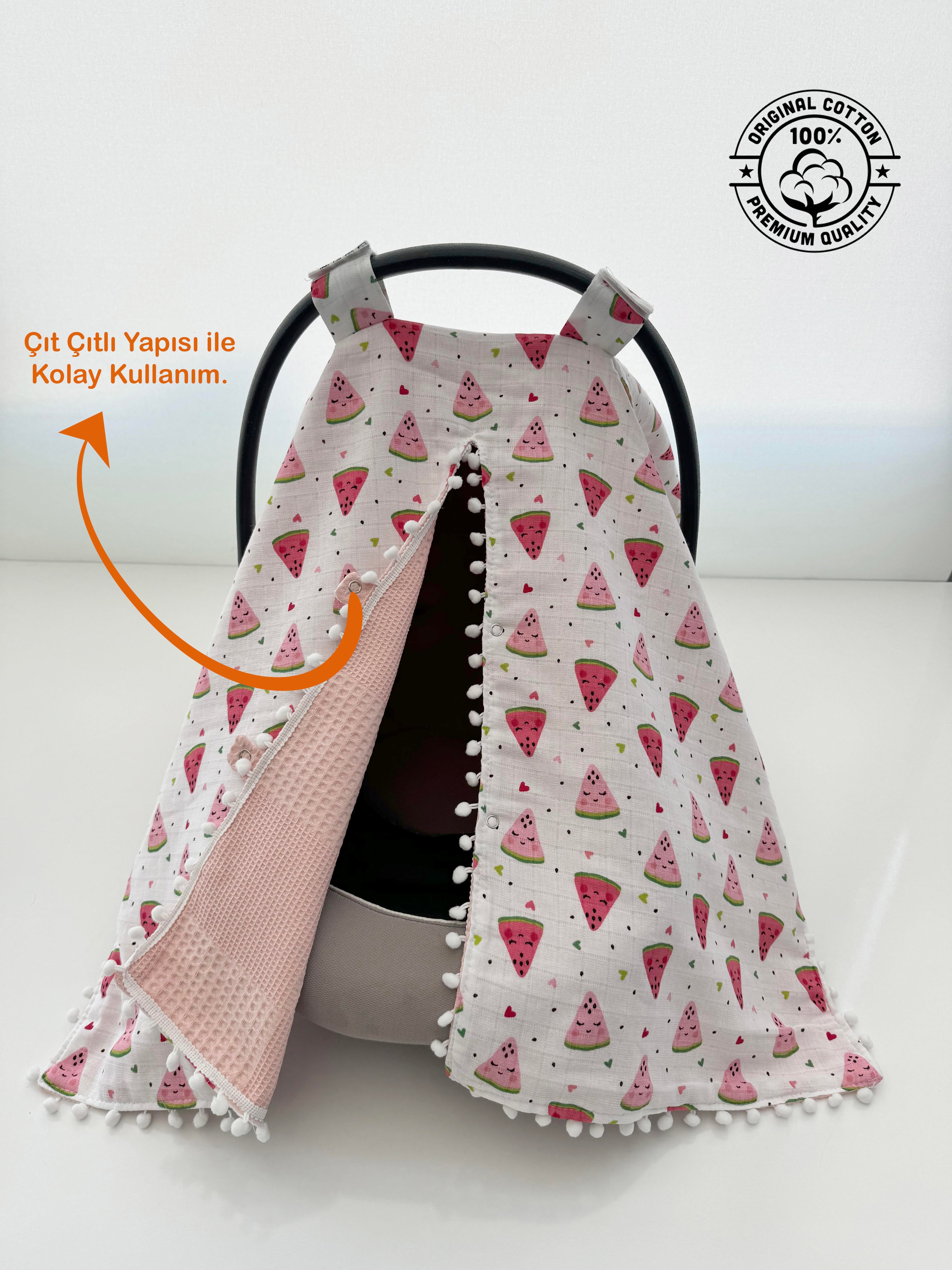 Jaju Baby Siyah Zigzag ve Kırmızı Kombinli Puset Örtüsü ve İç Kılıfı