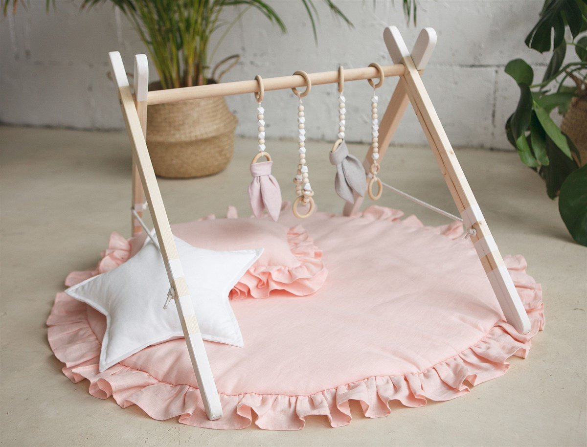 Jaju Baby Somon Oyun Halısı ve Ahşap Bebek Egzersiz Aleti Set